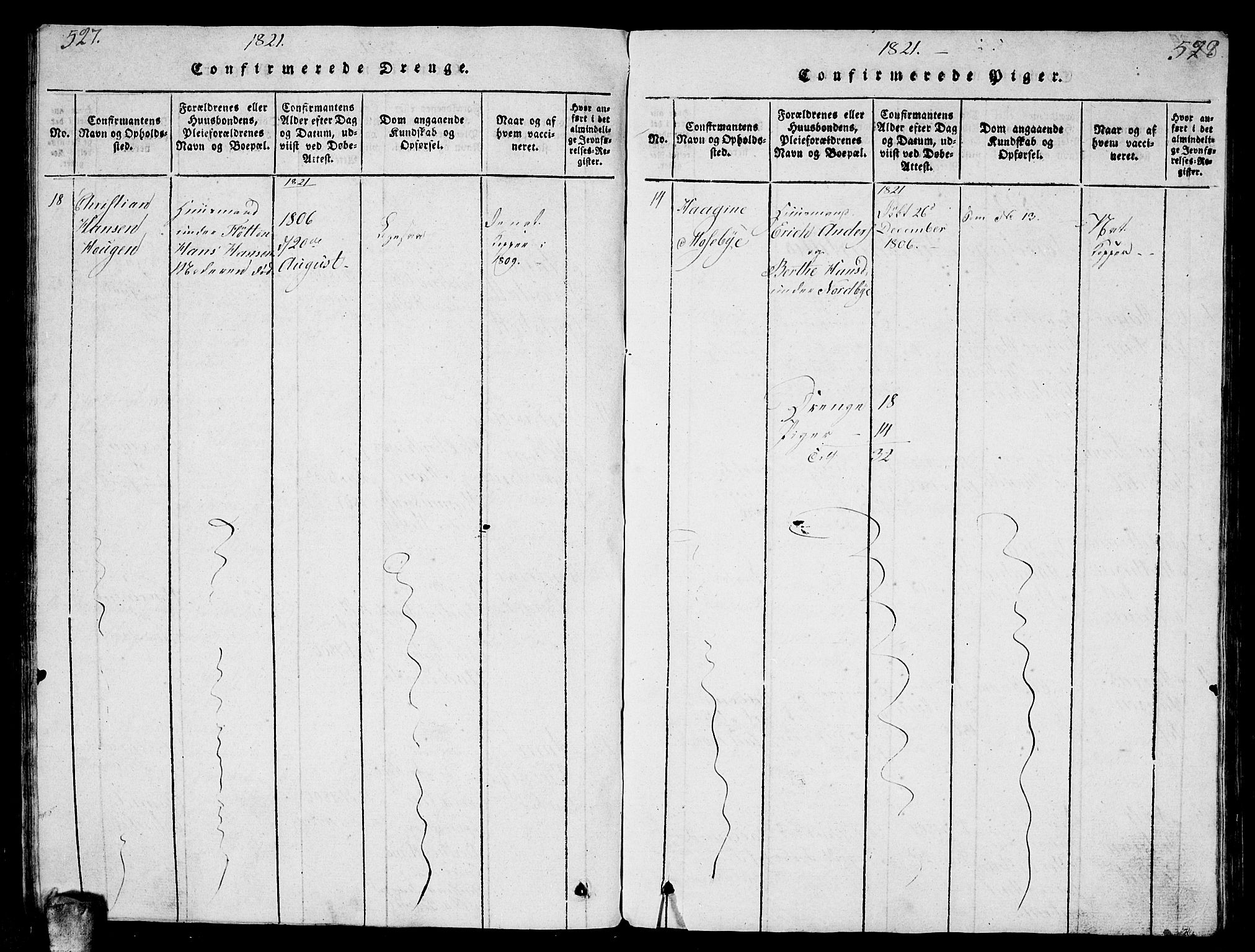 Enebakk prestekontor Kirkebøker, AV/SAO-A-10171c/G/Ga/L0001: Parish register (copy) no. I 1, 1815-1833, p. 527-528