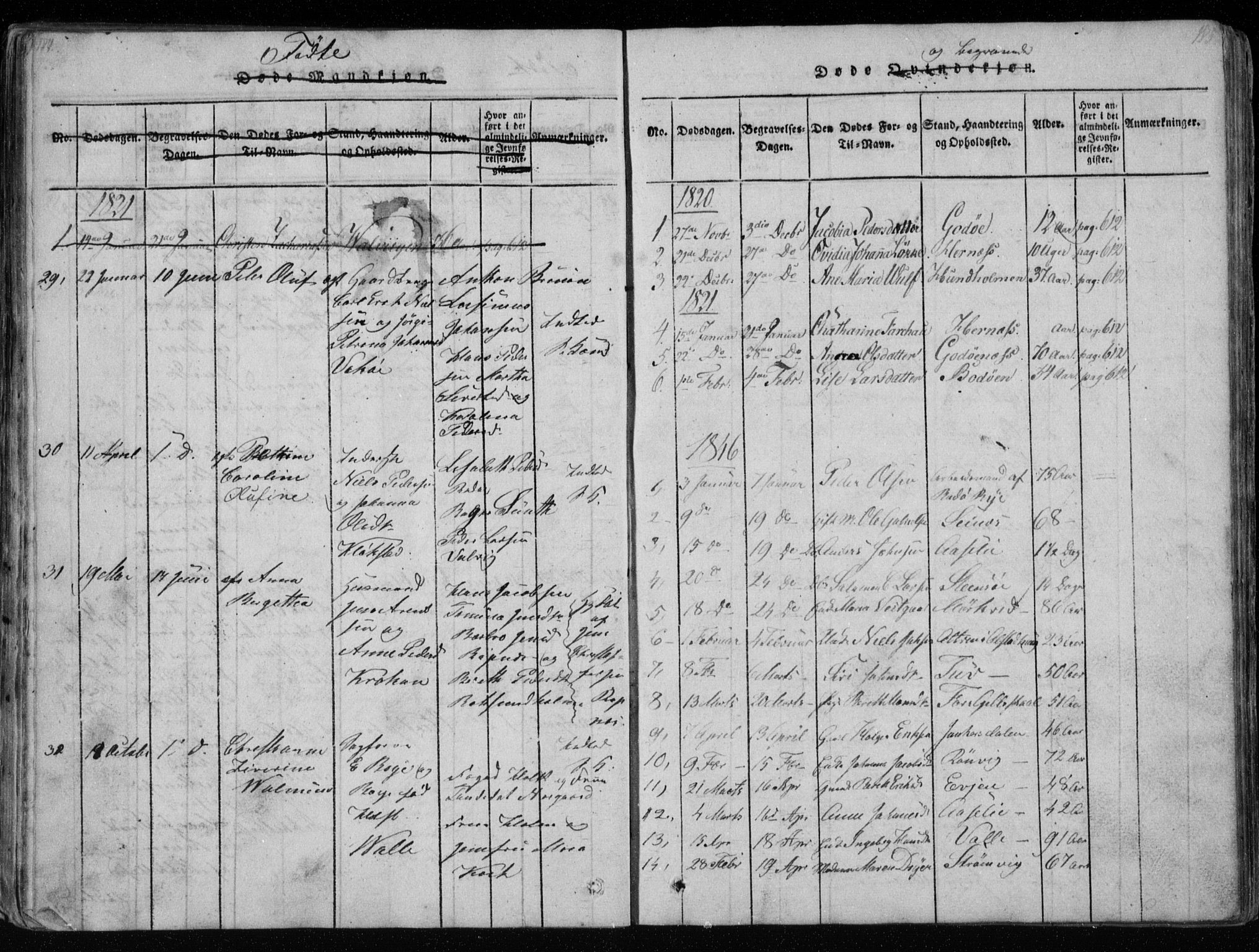 Ministerialprotokoller, klokkerbøker og fødselsregistre - Nordland, AV/SAT-A-1459/801/L0026: Parish register (copy) no. 801C01, 1820-1855, p. 184-185