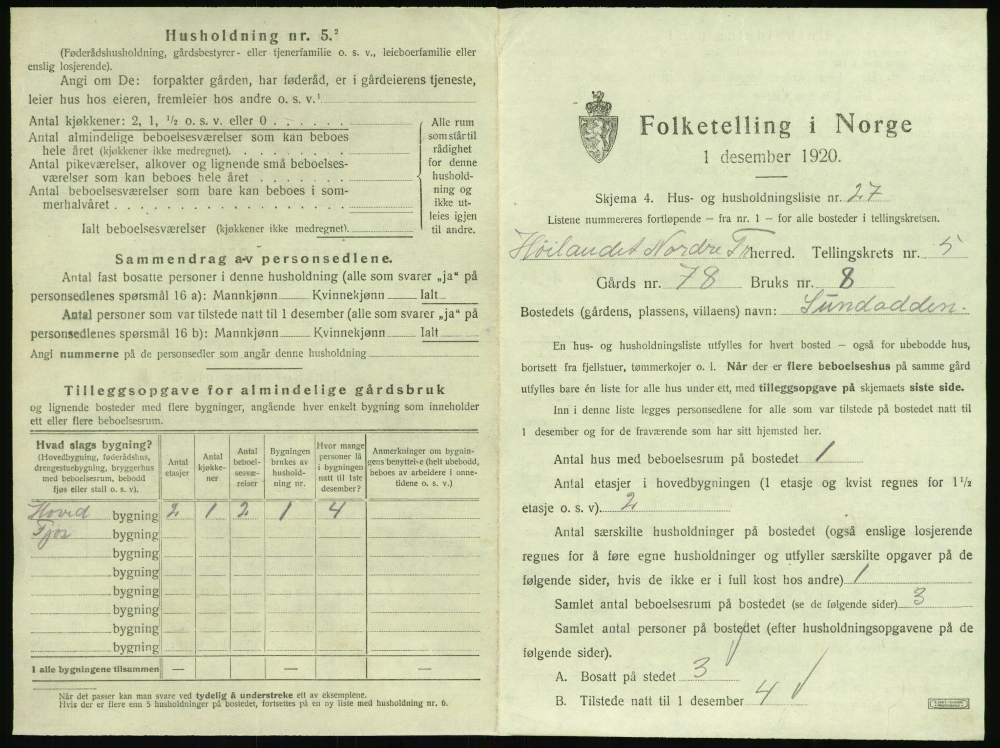 SAT, 1920 census for Høylandet, 1920, p. 452