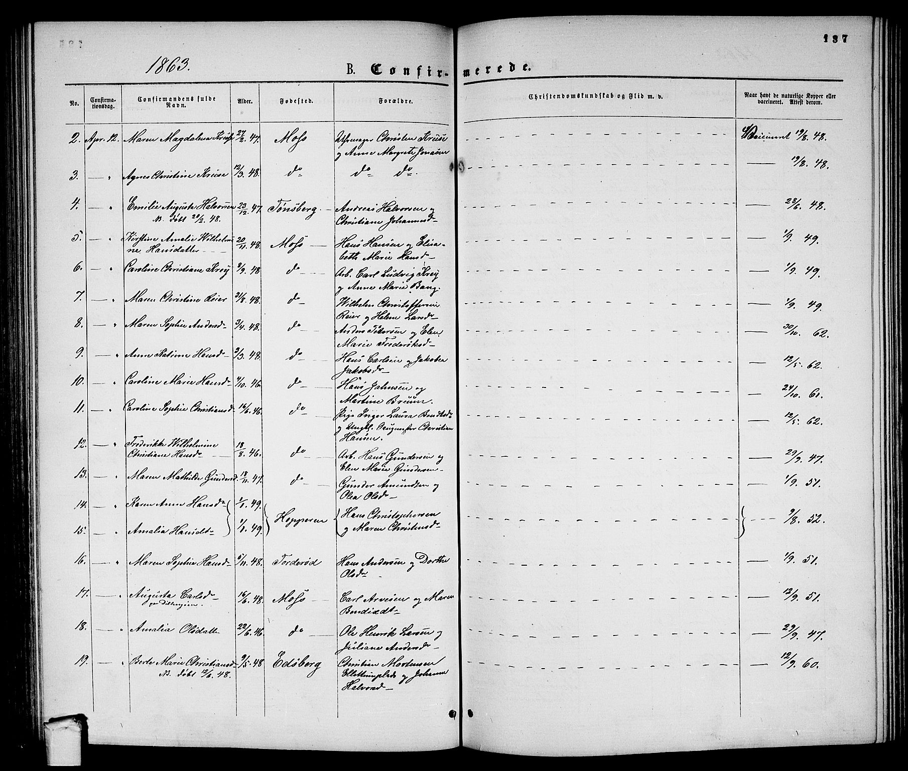 Moss prestekontor Kirkebøker, AV/SAO-A-2003/G/Ga/L0003: Parish register (copy) no. I 3, 1861-1872, p. 137