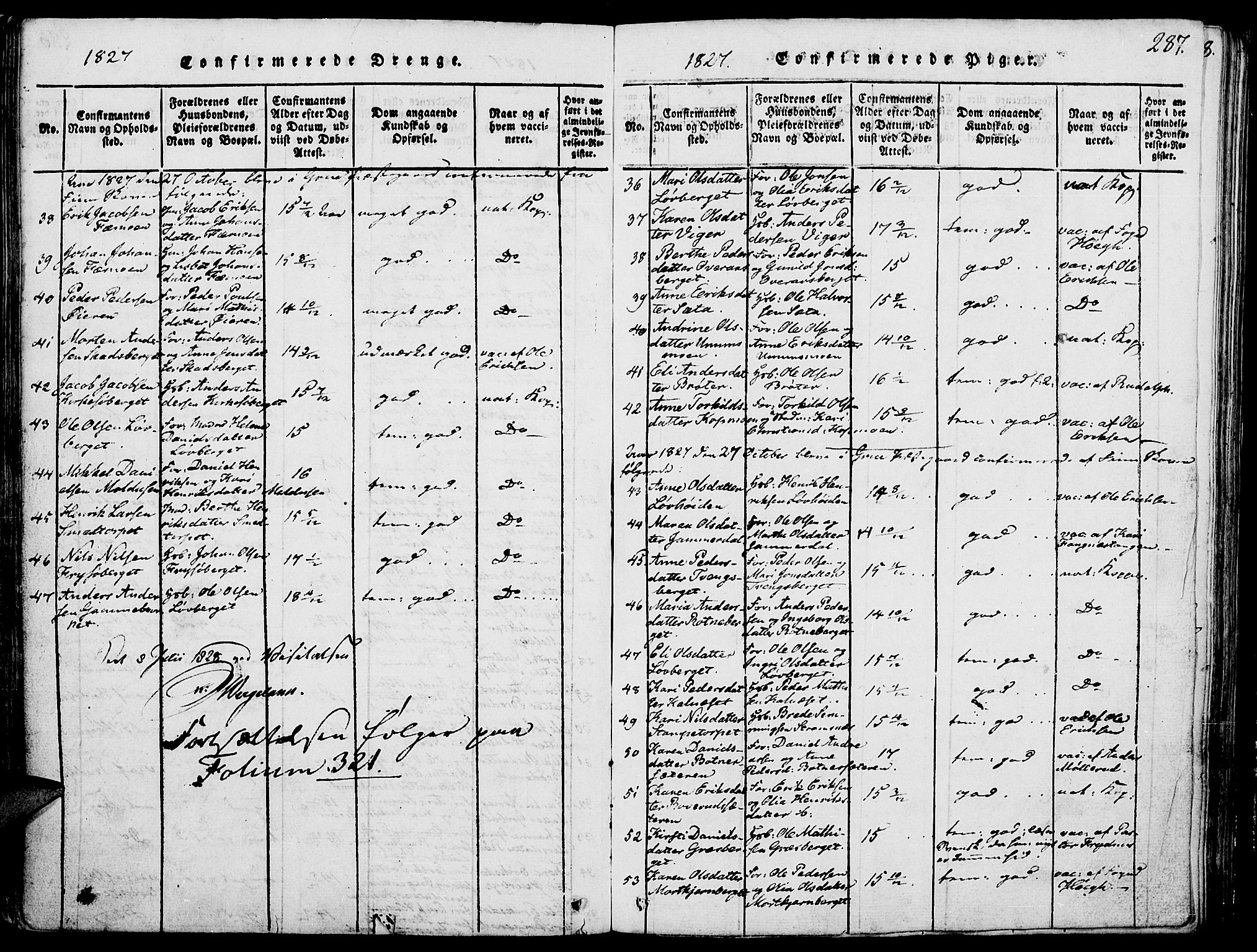 Grue prestekontor, SAH/PREST-036/H/Ha/Haa/L0006: Parish register (official) no. 6, 1814-1830, p. 287