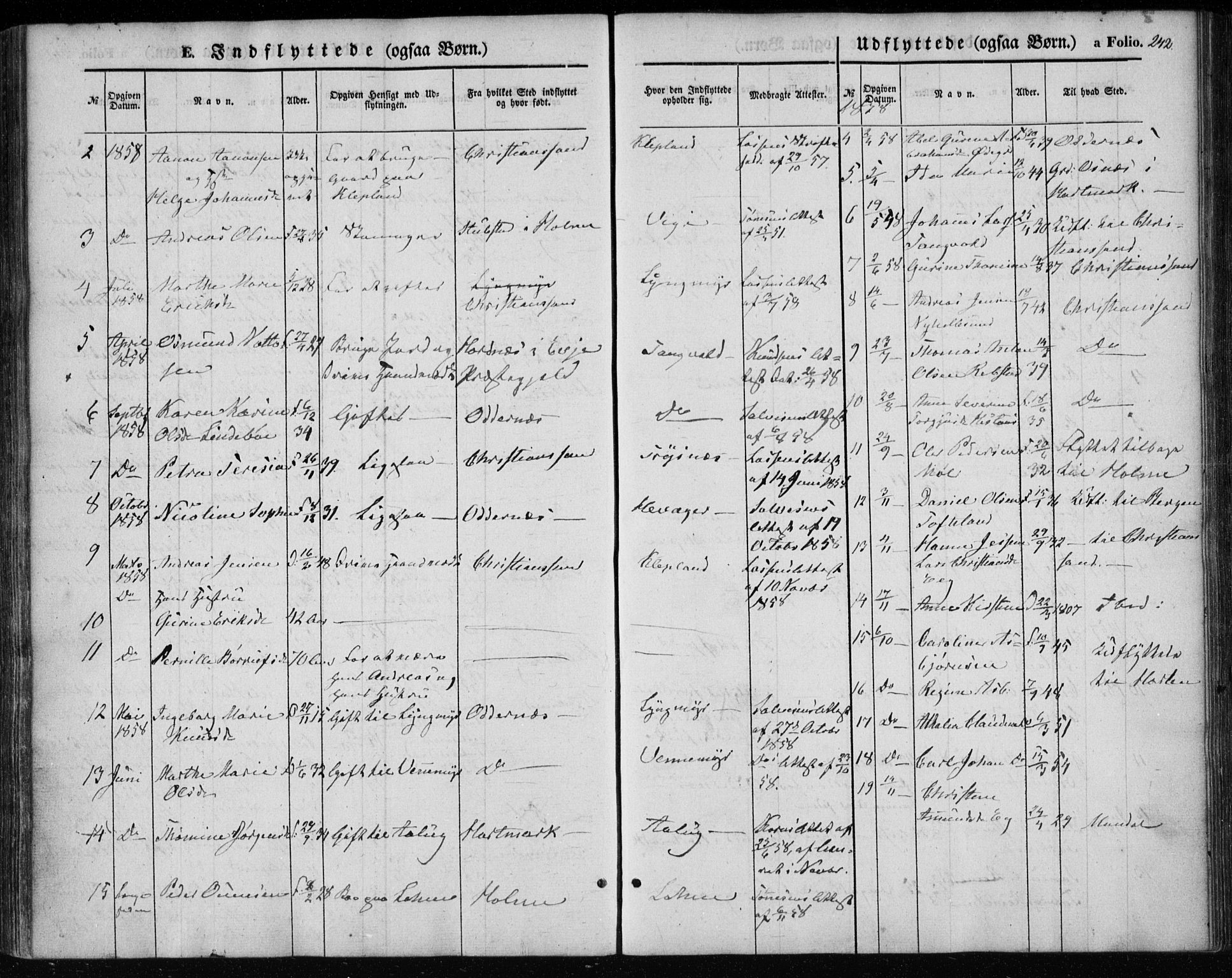 Søgne sokneprestkontor, SAK/1111-0037/F/Fa/Fab/L0010: Parish register (official) no. A 10, 1853-1869, p. 242