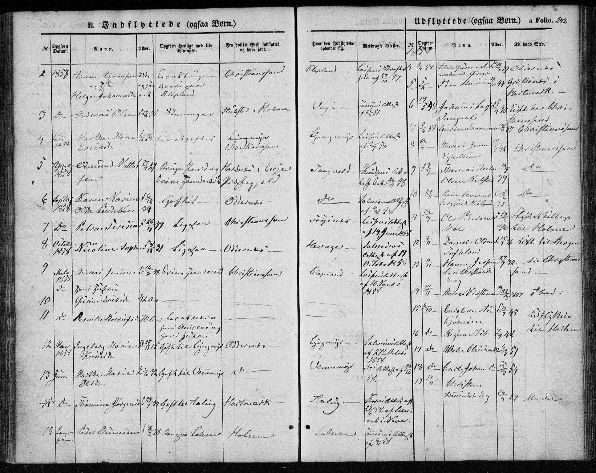 Søgne sokneprestkontor, AV/SAK-1111-0037/F/Fa/Fab/L0010: Parish register (official) no. A 10, 1853-1869, p. 242