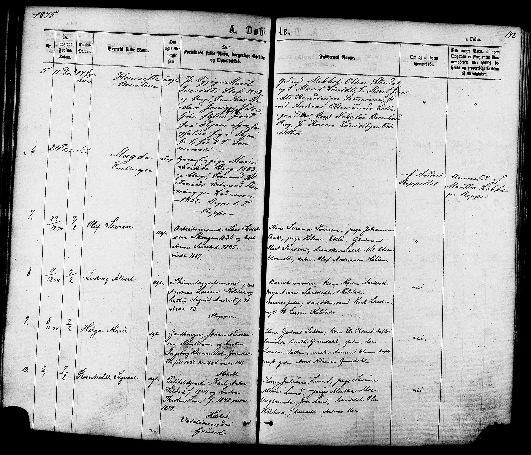 Ministerialprotokoller, klokkerbøker og fødselsregistre - Sør-Trøndelag, SAT/A-1456/606/L0293: Parish register (official) no. 606A08, 1866-1877, p. 148