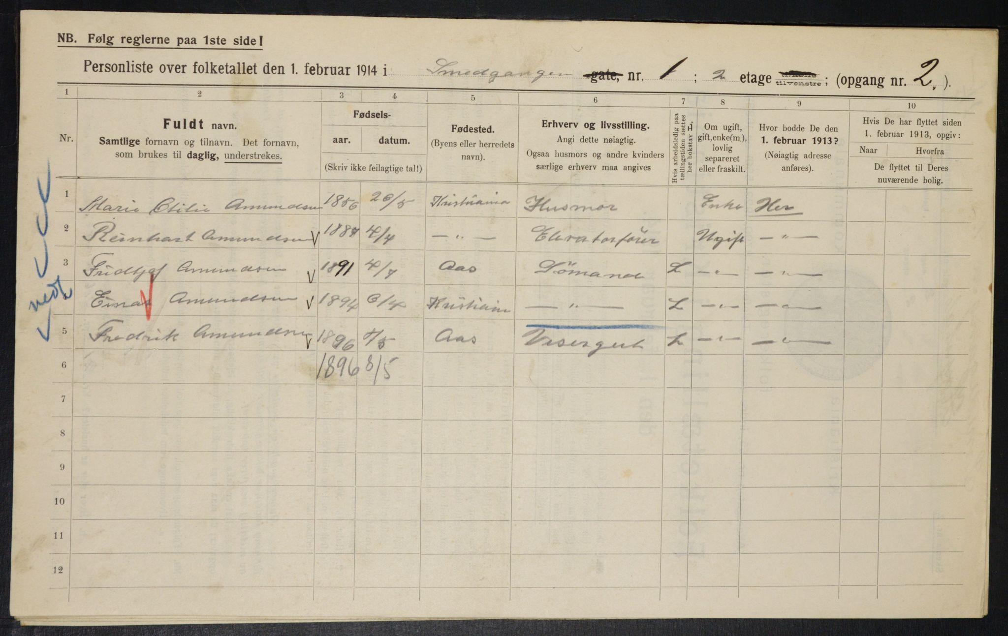 OBA, Municipal Census 1914 for Kristiania, 1914, p. 96951