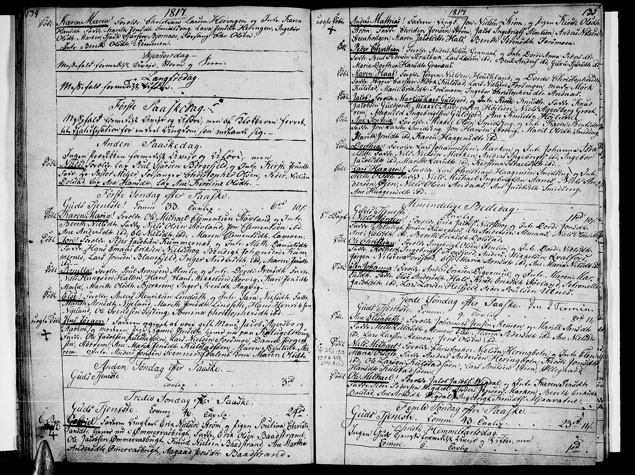 Ministerialprotokoller, klokkerbøker og fødselsregistre - Nordland, SAT/A-1459/820/L0287: Parish register (official) no. 820A08, 1800-1819, p. 134-135