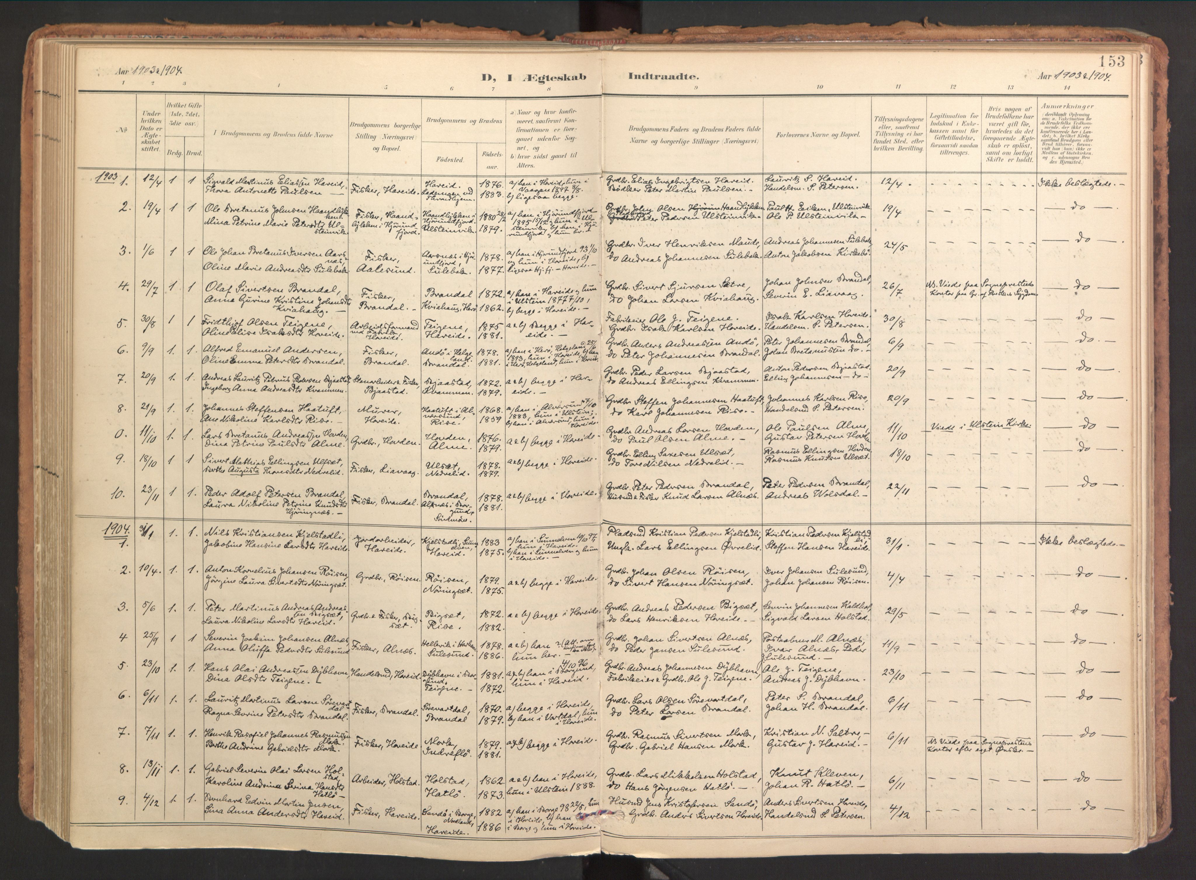 Ministerialprotokoller, klokkerbøker og fødselsregistre - Møre og Romsdal, SAT/A-1454/510/L0123: Parish register (official) no. 510A03, 1898-1922, p. 153