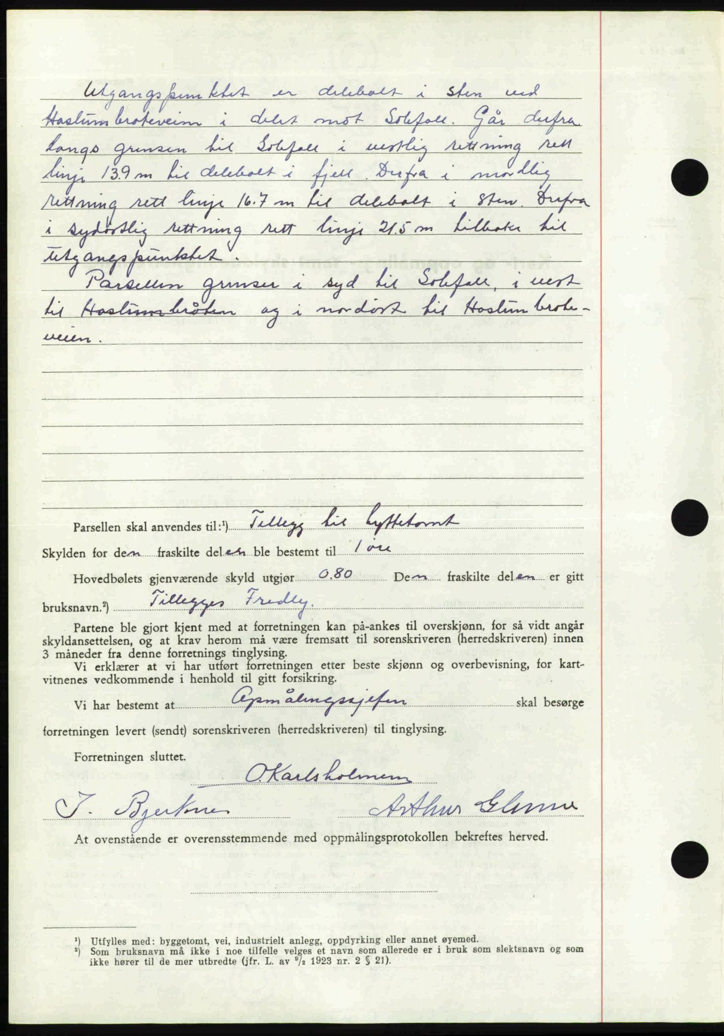 Follo sorenskriveri, SAO/A-10274/G/Ga/Gaa/L0085: Mortgage book no. I 85, 1948-1948, Diary no: : 3235/1948