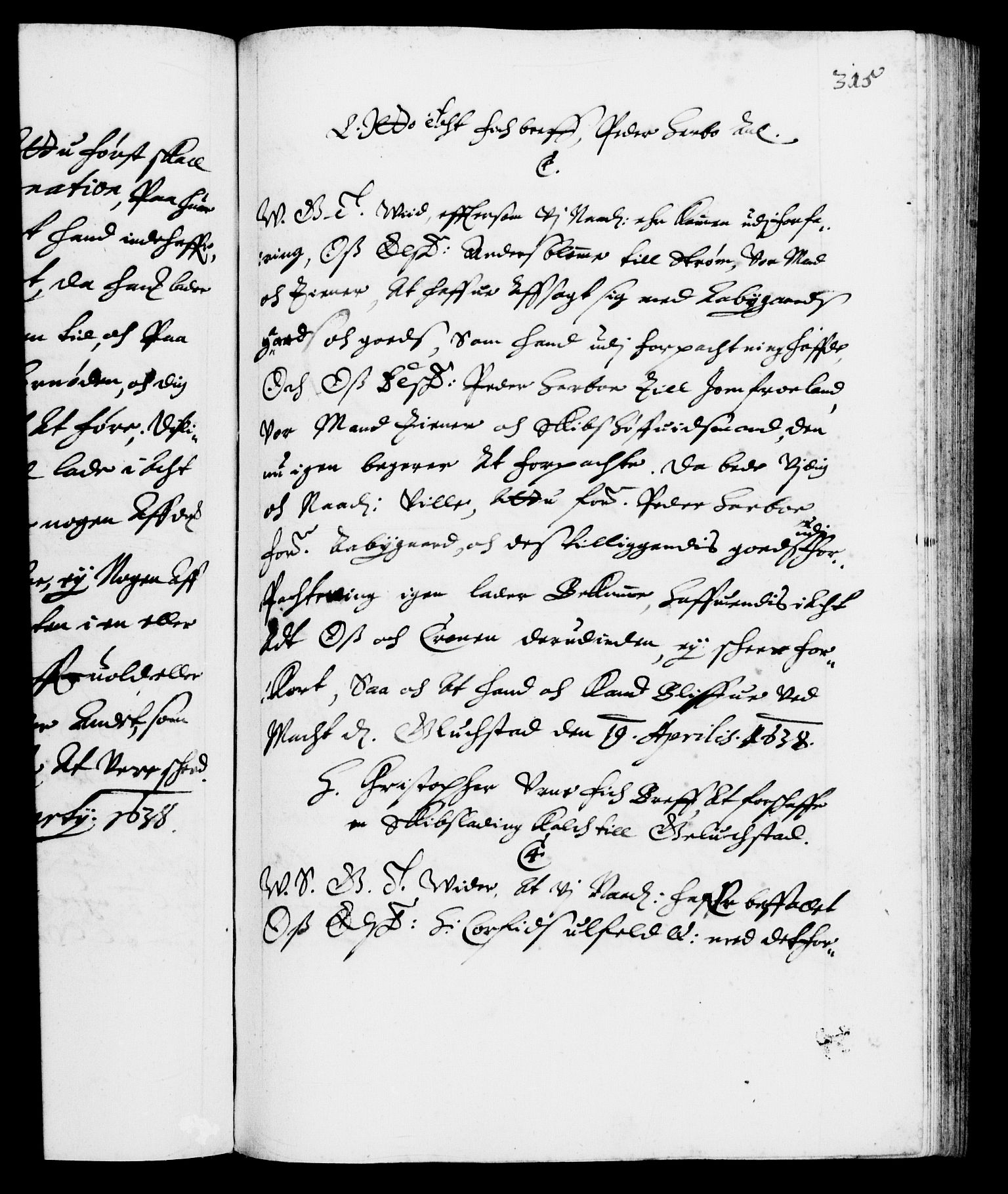 Danske Kanselli 1572-1799, AV/RA-EA-3023/F/Fc/Fca/Fcab/L0006: Norske tegnelser (mikrofilm), 1634-1639, p. 315a