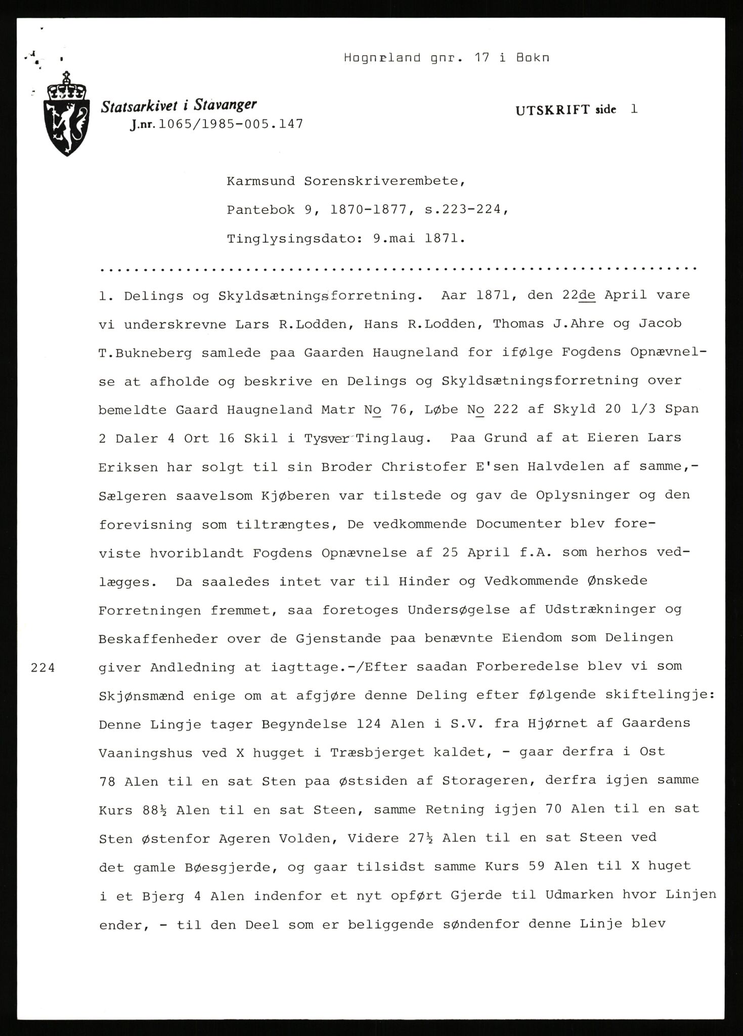 Statsarkivet i Stavanger, SAST/A-101971/03/Y/Yj/L0038: Avskrifter sortert etter gårdsnavn: Hodne - Holte, 1750-1930, p. 141