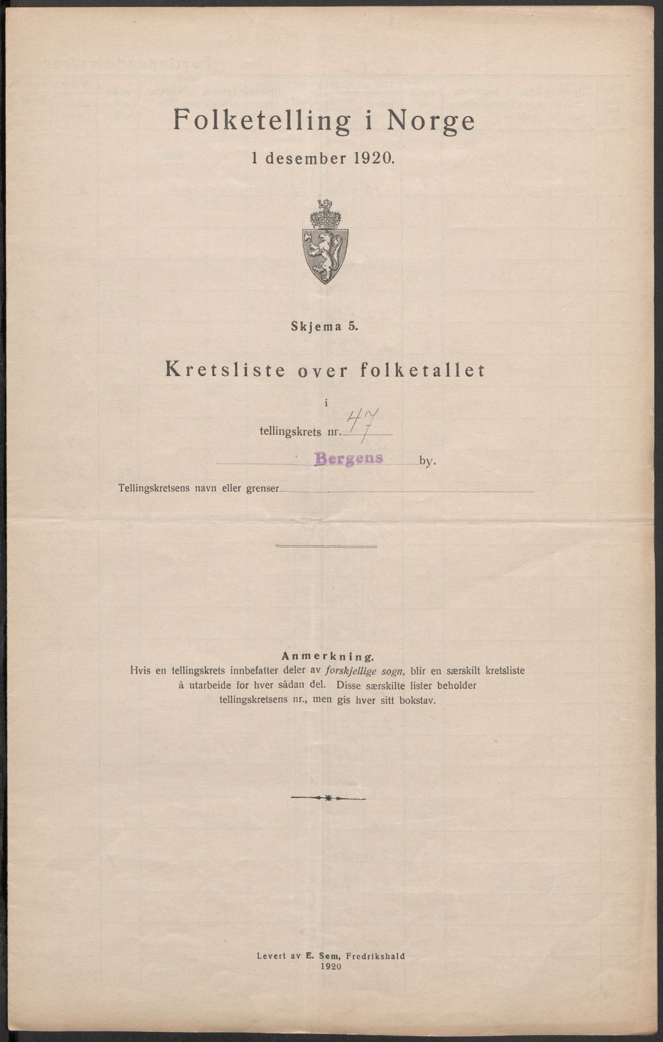 SAB, 1920 census for Bergen, 1920, p. 153