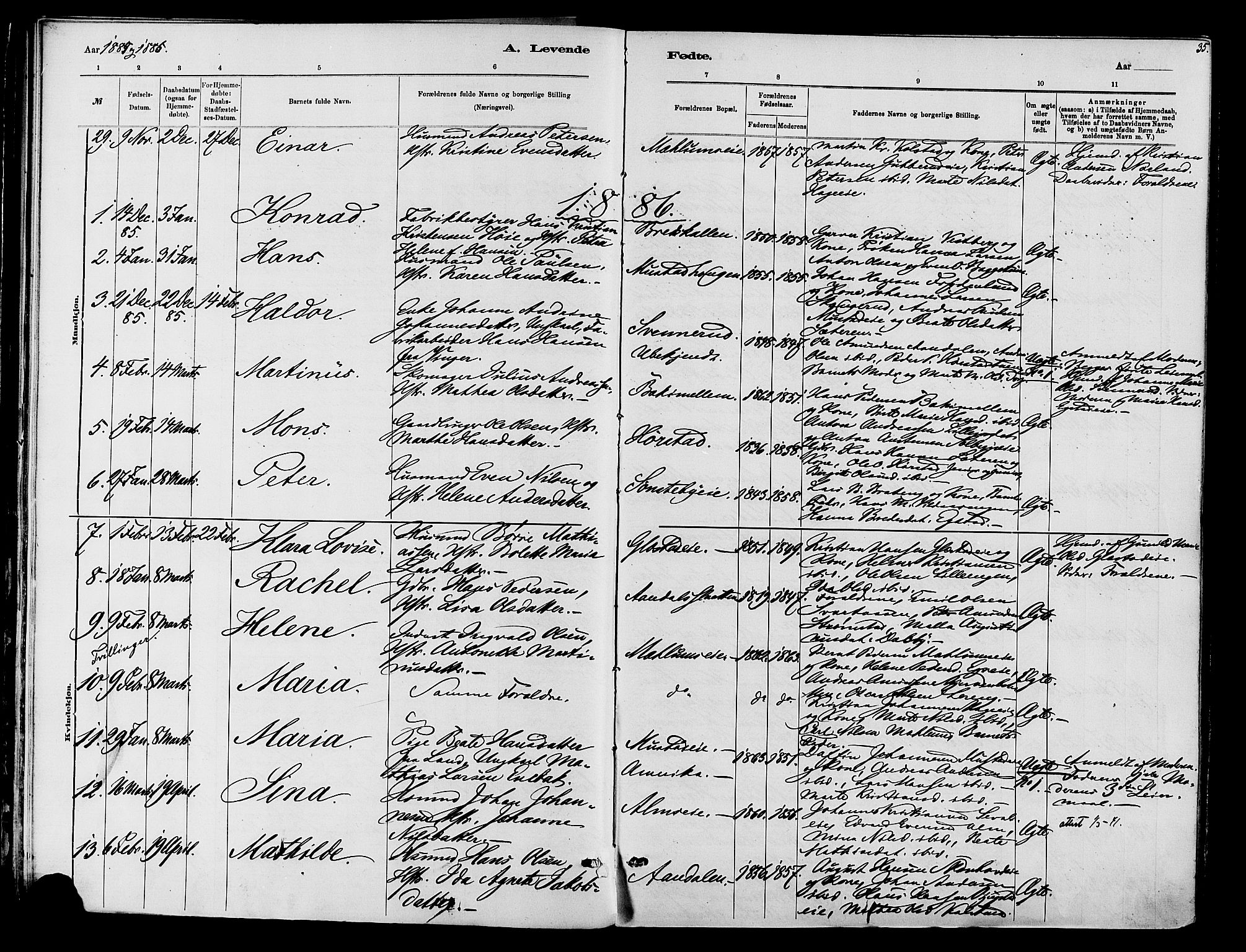 Vardal prestekontor, SAH/PREST-100/H/Ha/Haa/L0010: Parish register (official) no. 10, 1878-1893, p. 35