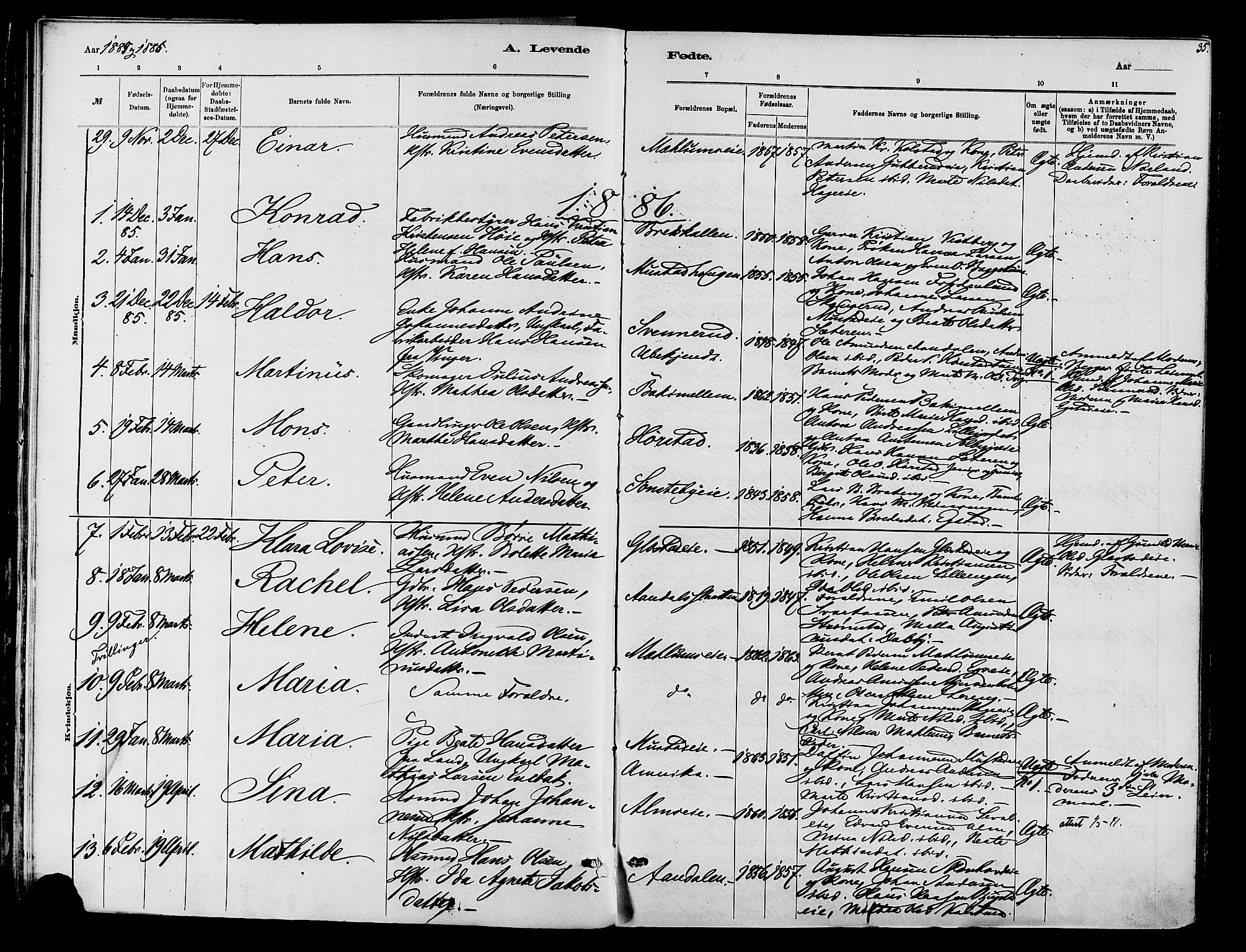 Vardal prestekontor, AV/SAH-PREST-100/H/Ha/Haa/L0010: Parish register (official) no. 10, 1878-1893, p. 35