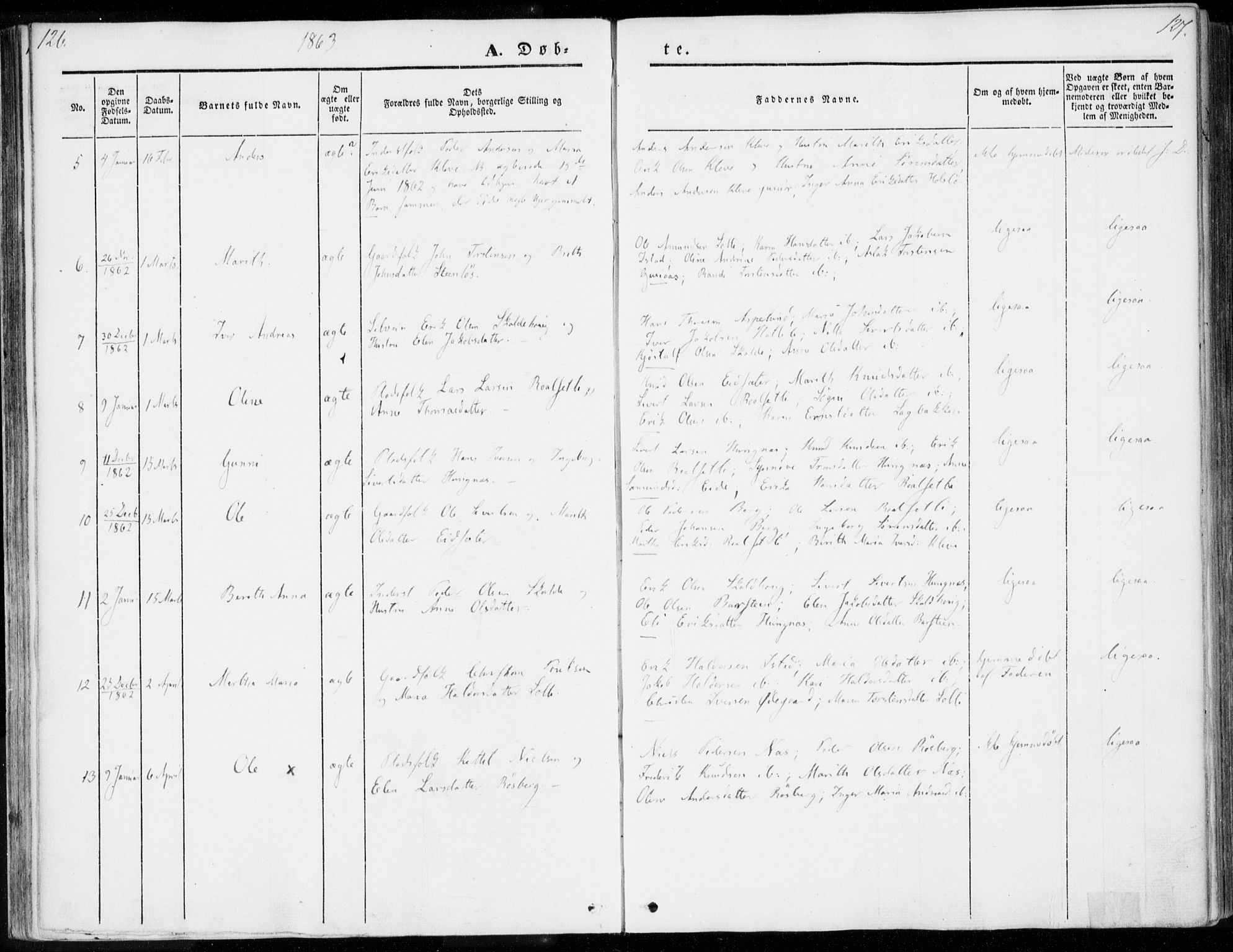 Ministerialprotokoller, klokkerbøker og fødselsregistre - Møre og Romsdal, AV/SAT-A-1454/557/L0680: Parish register (official) no. 557A02, 1843-1869, p. 126-127