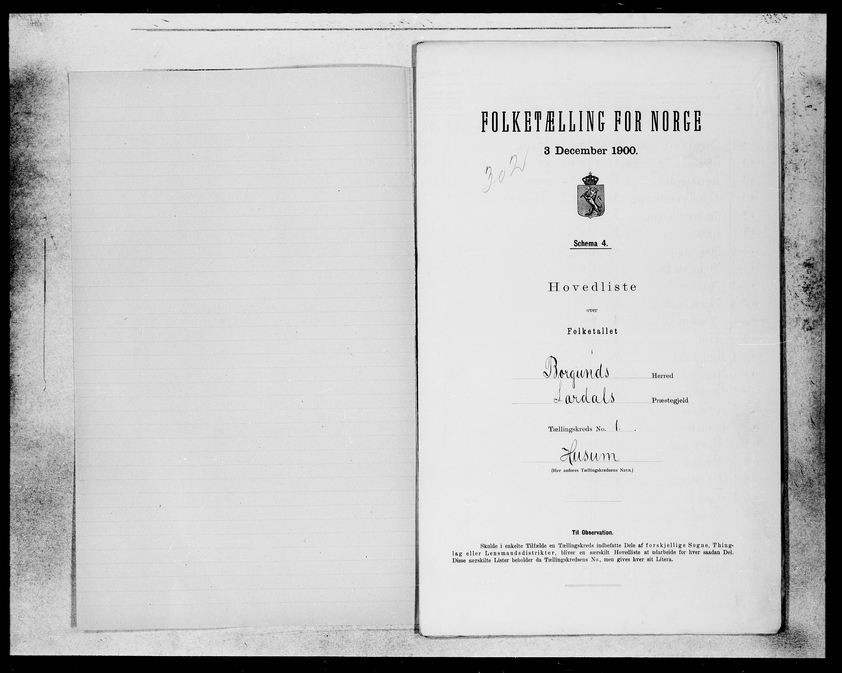 SAB, 1900 census for Borgund, 1900, p. 1