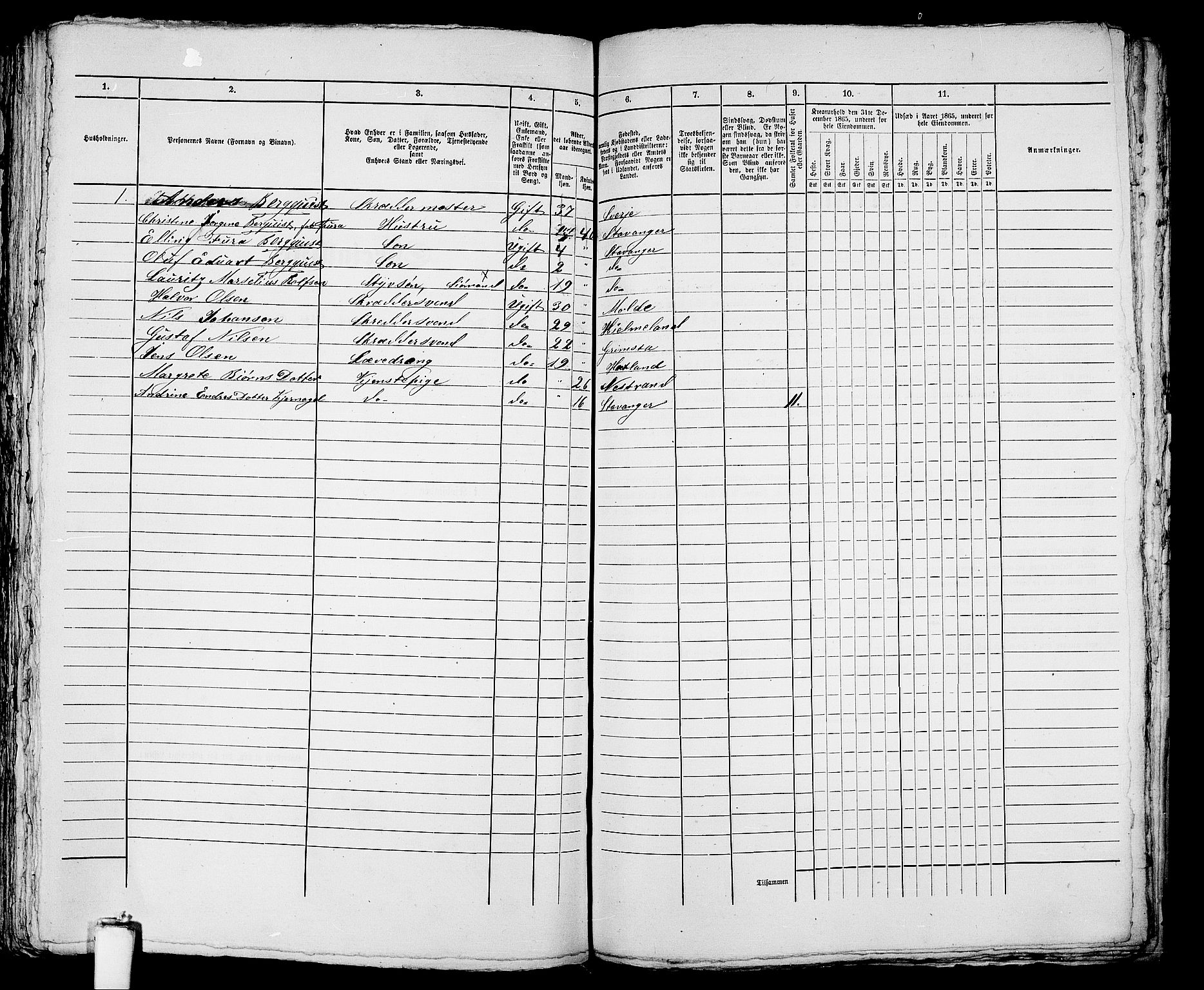 RA, 1865 census for Stavanger, 1865, p. 1365