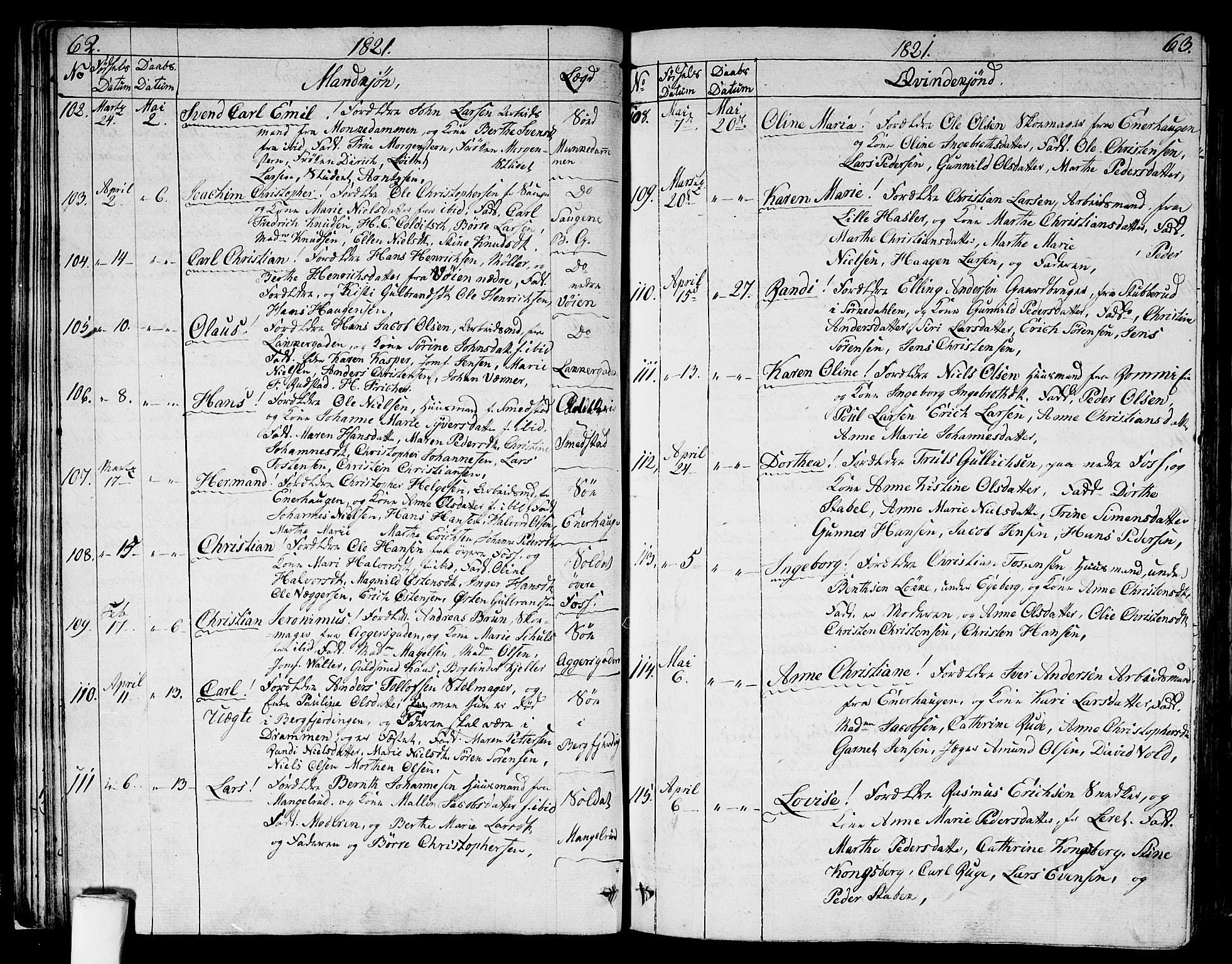 Aker prestekontor kirkebøker, SAO/A-10861/G/L0004: Parish register (copy) no. 4, 1819-1829, p. 62-63