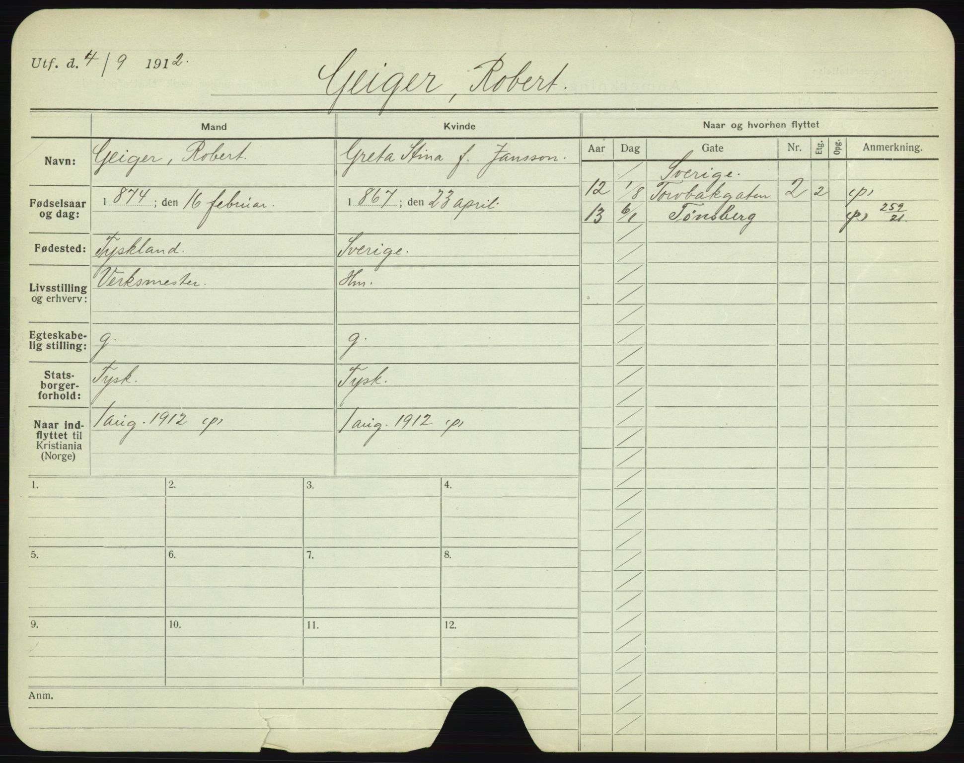 Oslo folkeregister, Registerkort, AV/SAO-A-11715/F/Fa/Fac/L0003: Menn, 1906-1914, p. 425a