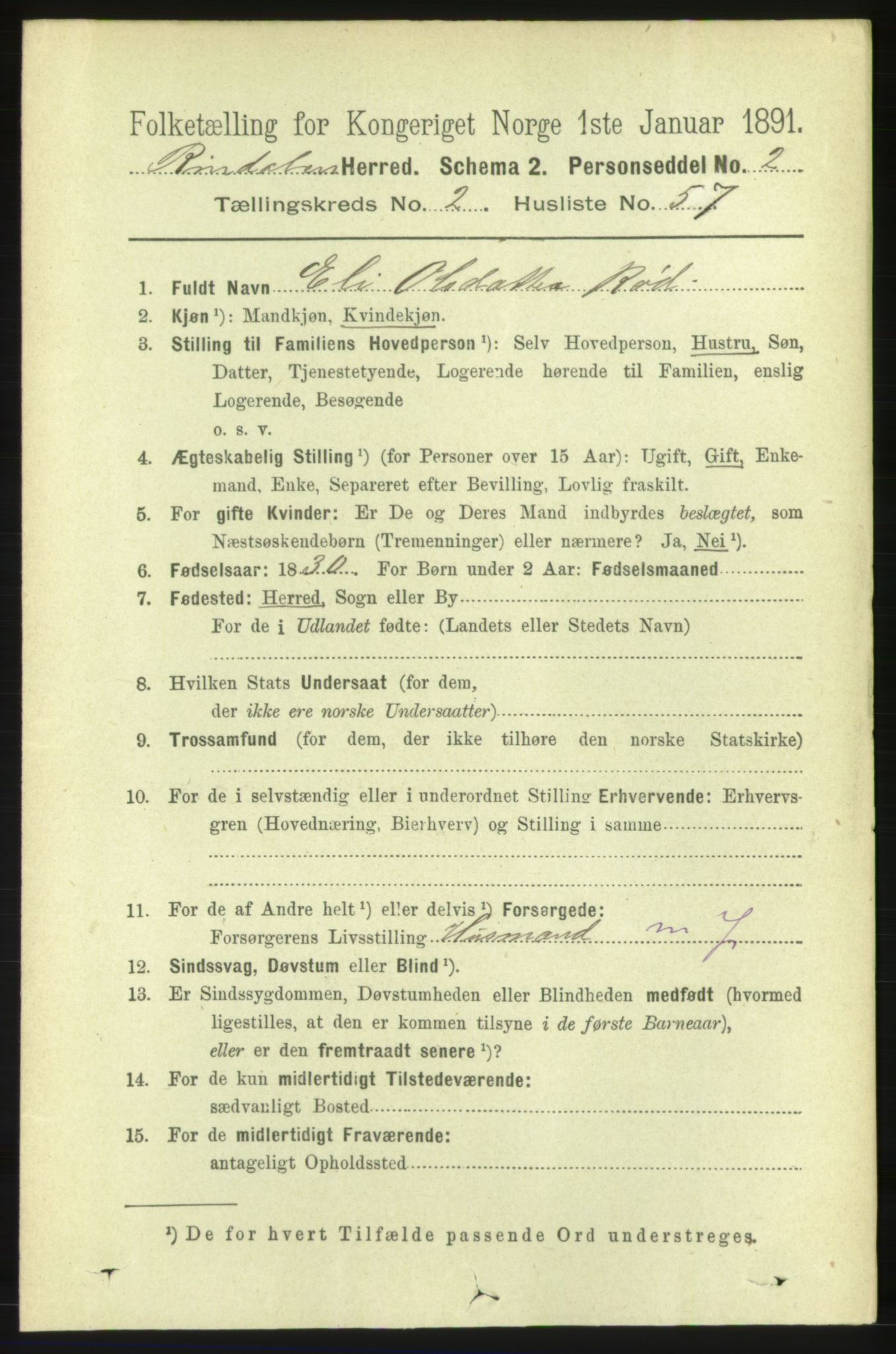 RA, 1891 census for 1567 Rindal, 1891, p. 637