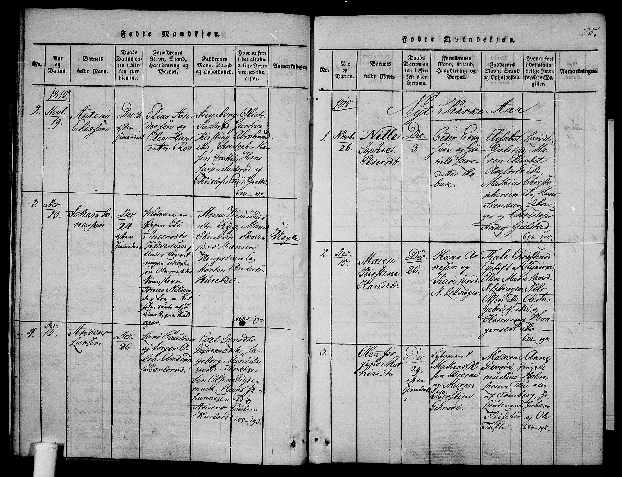 Våle kirkebøker, AV/SAKO-A-334/F/Fa/L0007: Parish register (official) no. I 7, 1814-1824, p. 24-25