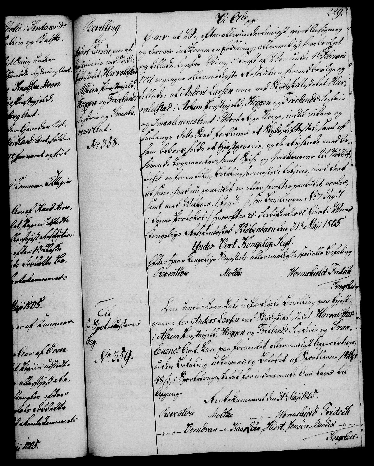 Rentekammeret, Kammerkanselliet, AV/RA-EA-3111/G/Gg/Gga/L0018: Norsk ekspedisjonsprotokoll med register (merket RK 53.18), 1804-1806, p. 229