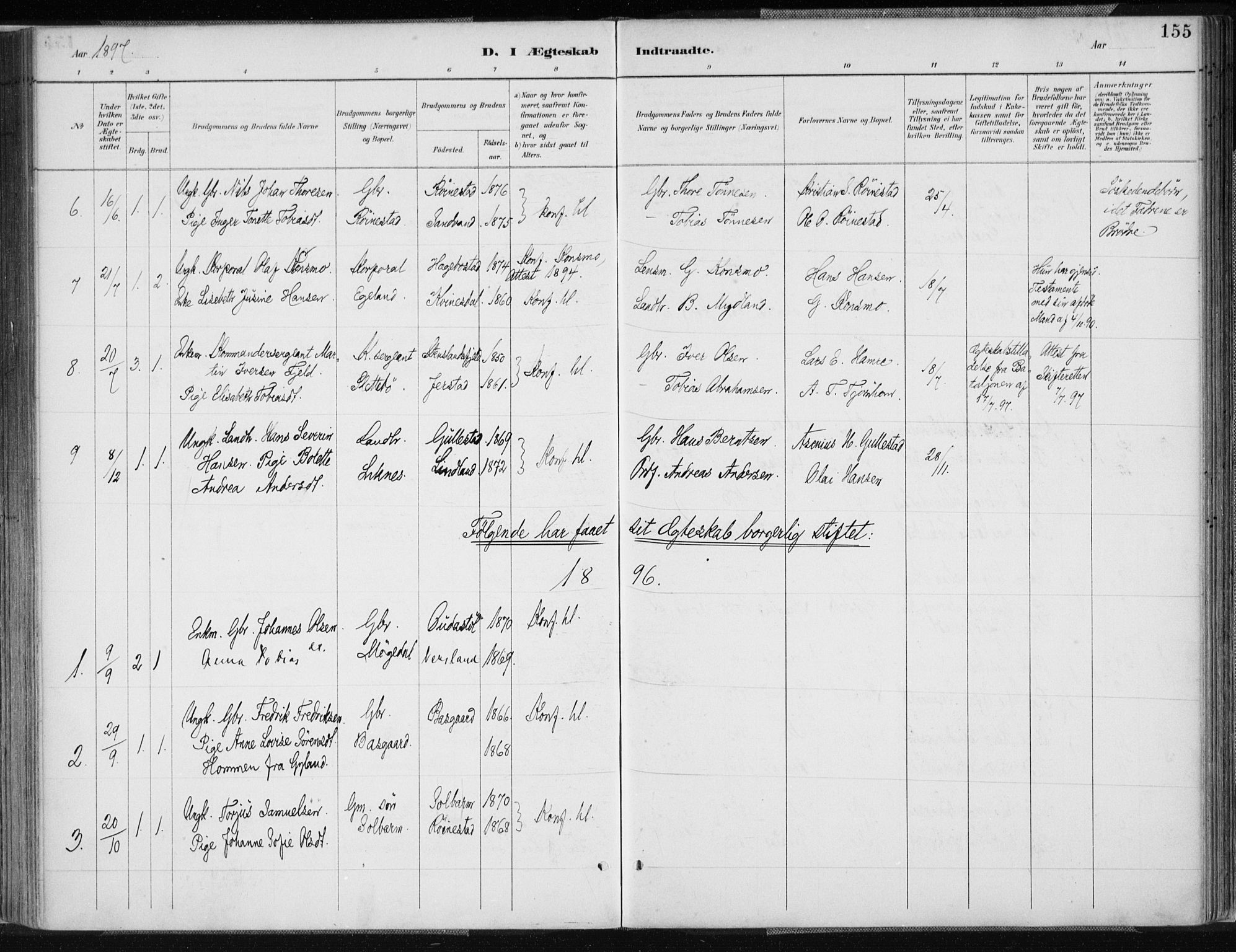 Kvinesdal sokneprestkontor, SAK/1111-0026/F/Fa/Fab/L0008: Parish register (official) no. A 8, 1886-1897, p. 155