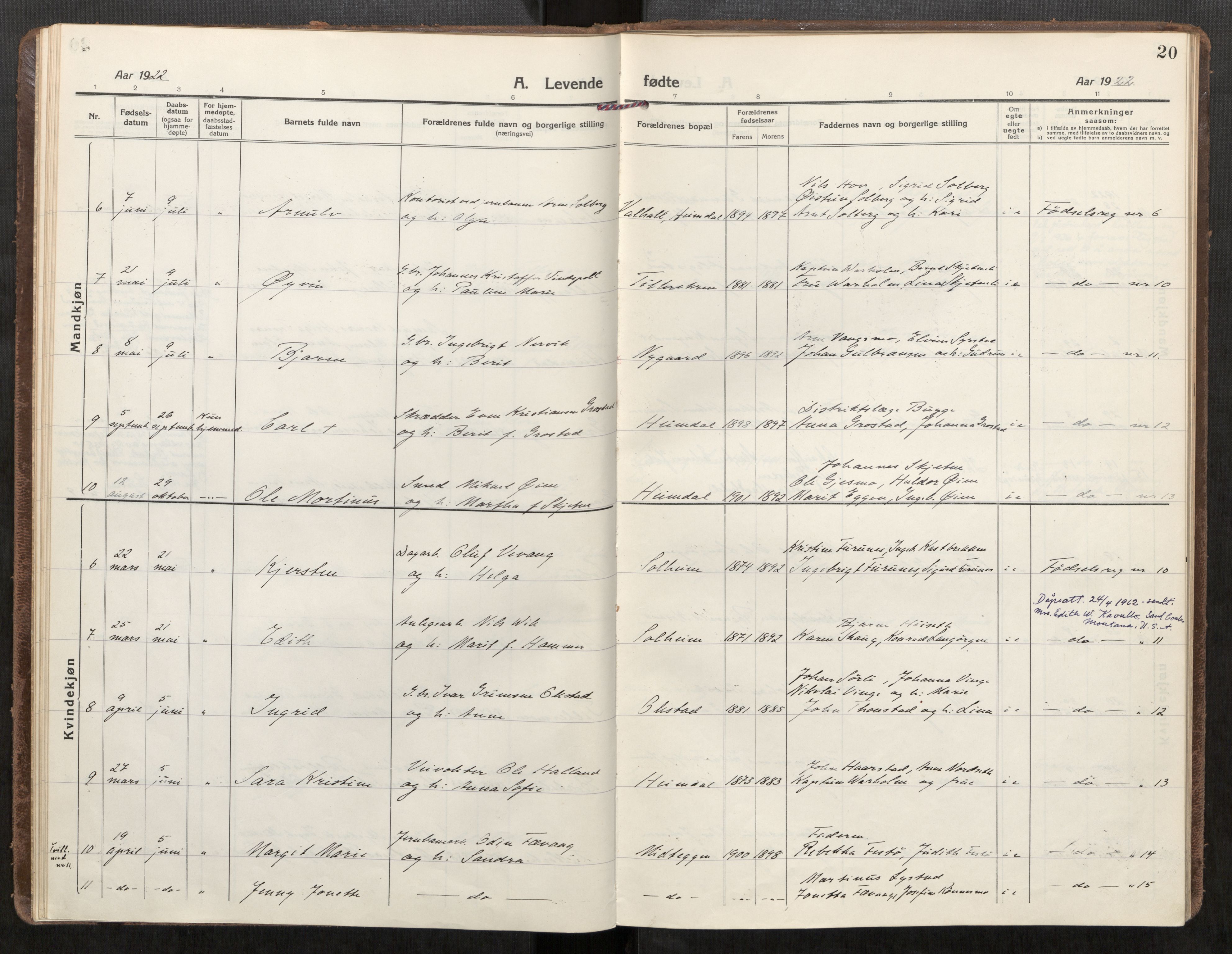 Klæbu sokneprestkontor, SAT/A-1112: Parish register (official) no. 3, 1917-1924, p. 20
