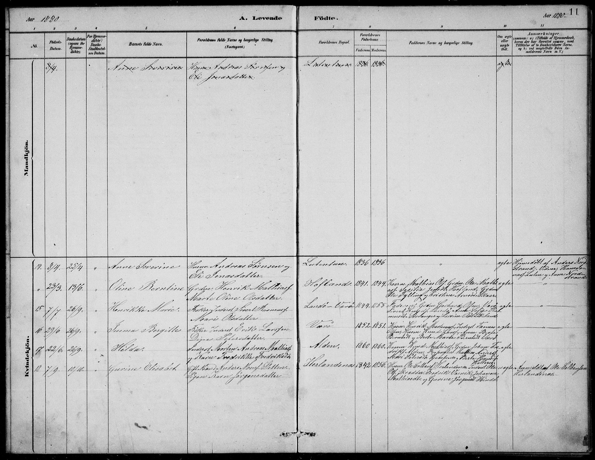 Askvoll sokneprestembete, SAB/A-79501/H/Hab/Habb/L0001: Parish register (copy) no. B 1, 1879-1909, p. 11