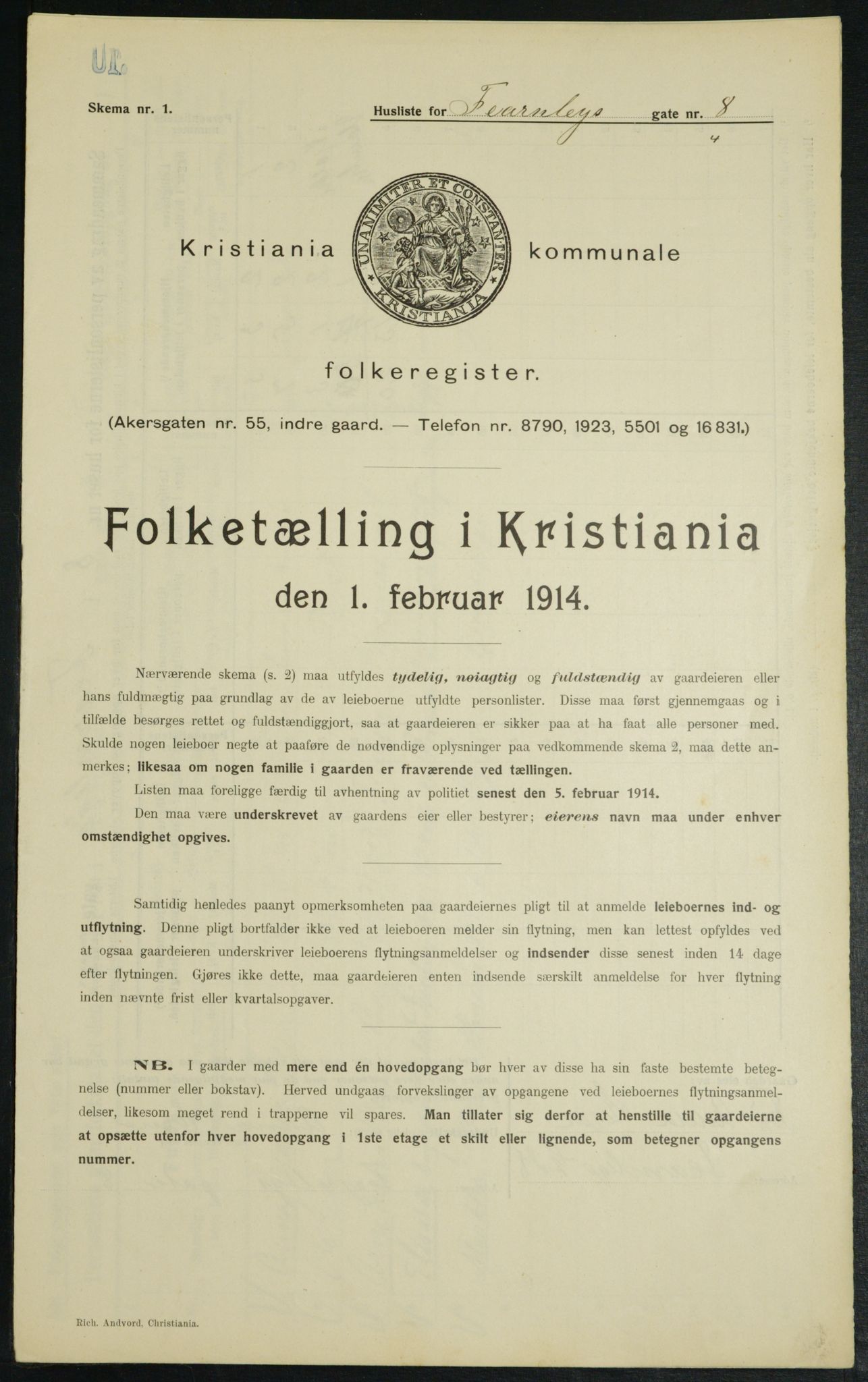 OBA, Municipal Census 1914 for Kristiania, 1914, p. 24116