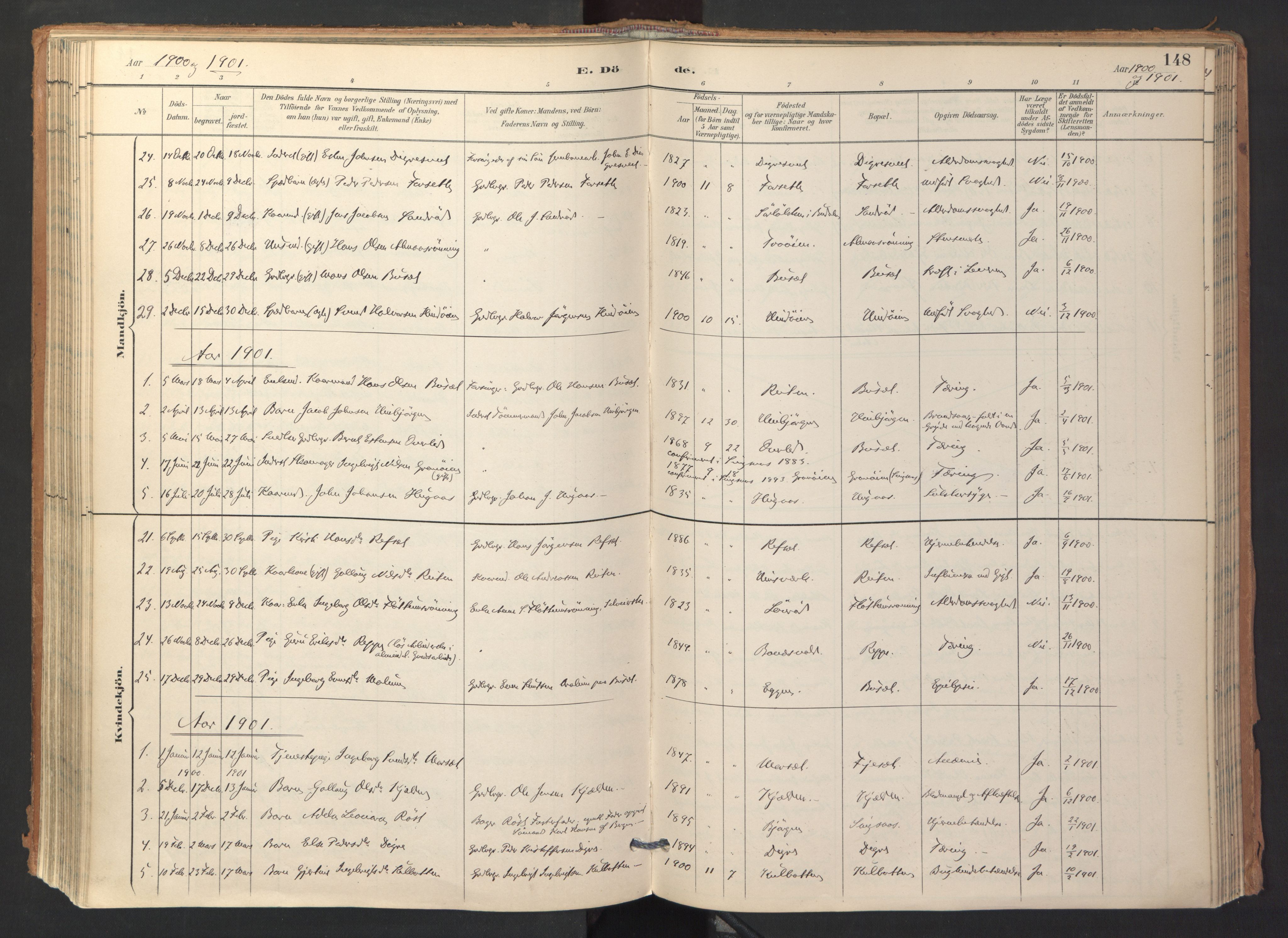 Ministerialprotokoller, klokkerbøker og fødselsregistre - Sør-Trøndelag, SAT/A-1456/688/L1025: Parish register (official) no. 688A02, 1891-1909, p. 148