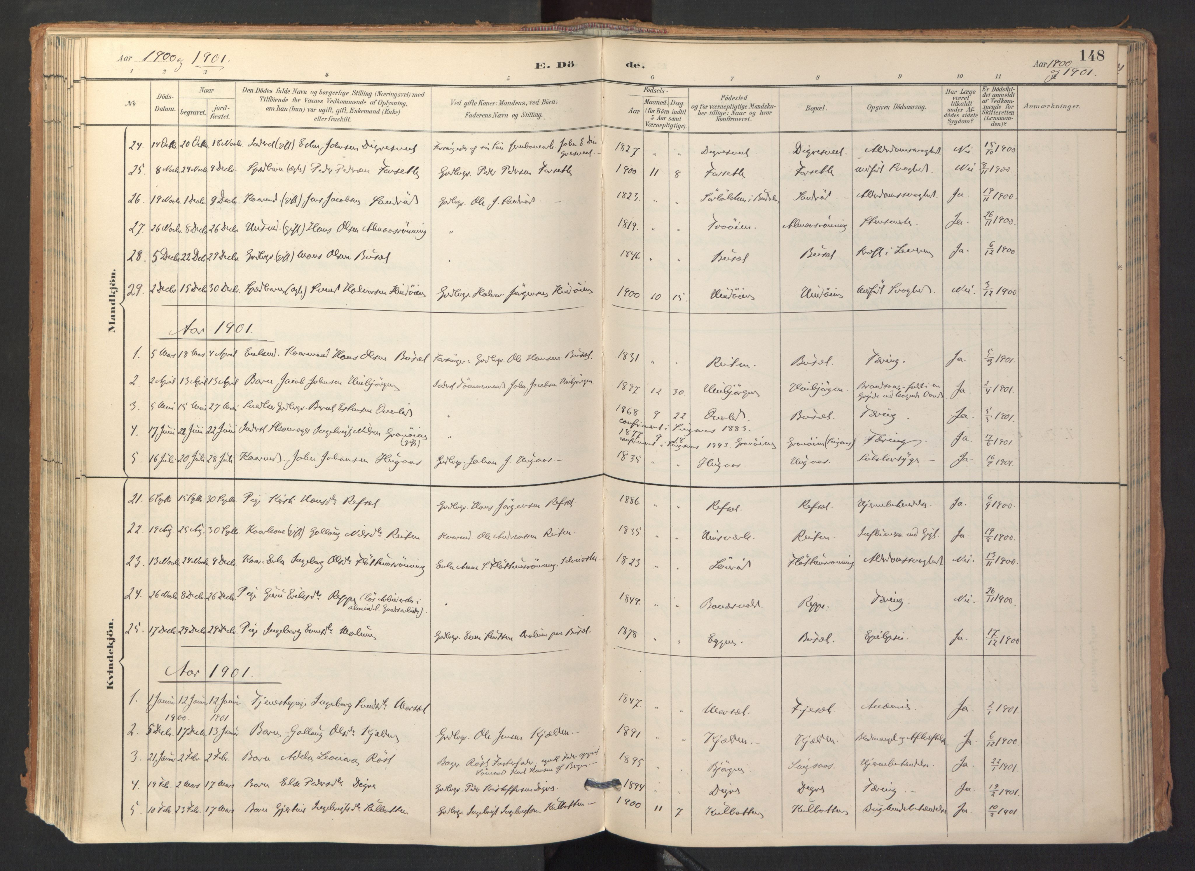 Ministerialprotokoller, klokkerbøker og fødselsregistre - Sør-Trøndelag, AV/SAT-A-1456/688/L1025: Parish register (official) no. 688A02, 1891-1909, p. 148