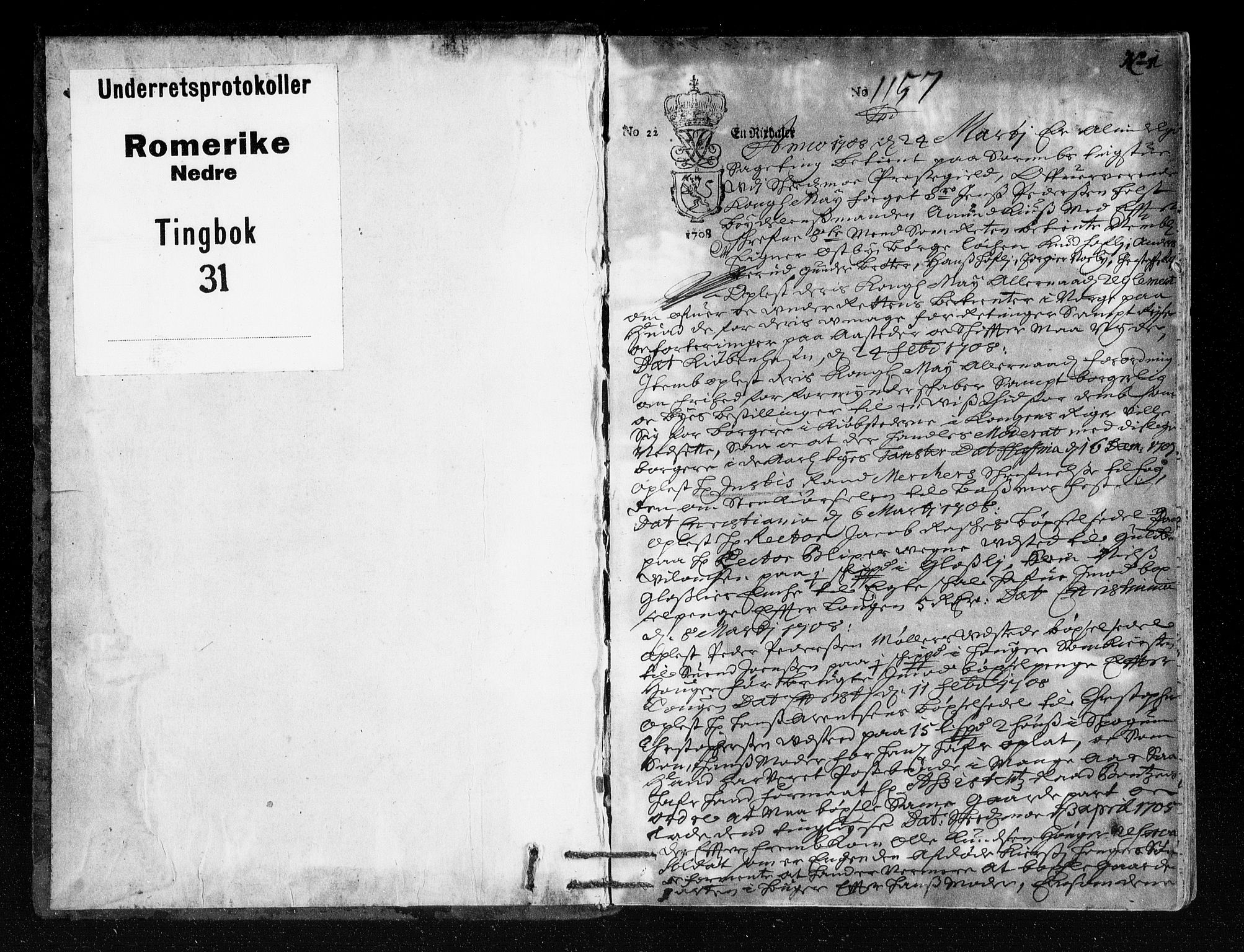 Nedre Romerike sorenskriveri, AV/SAO-A-10469/F/Fb/L0031: Tingbok, 1708, p. 0b-1a