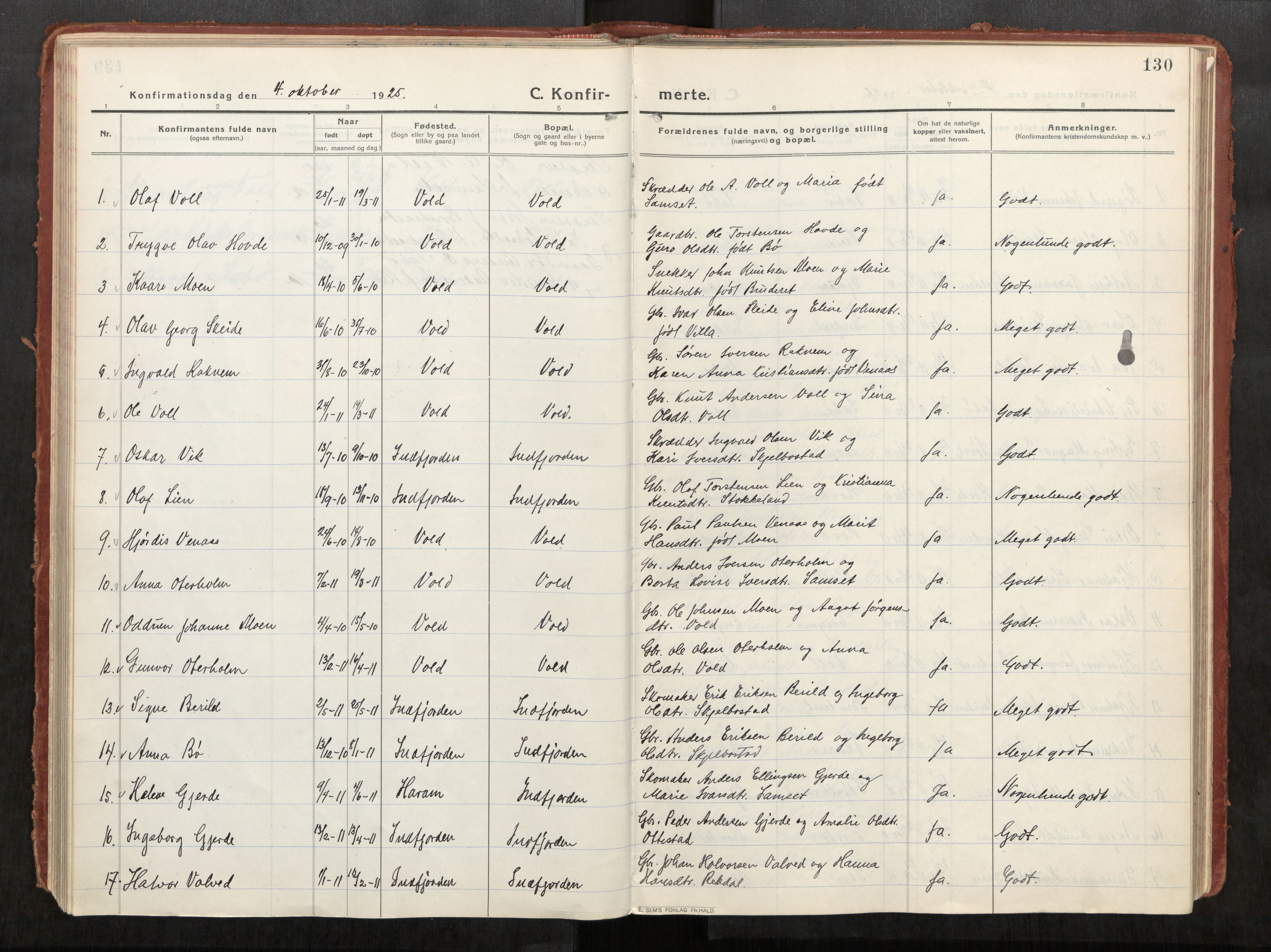 Eid sokneprestkontor, AV/SAT-A-1254: Parish register (official) no. 543A04, 1916-1956, p. 130