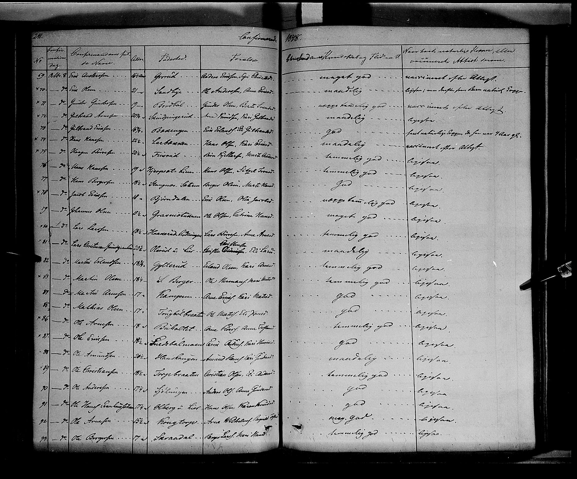 Vinger prestekontor, AV/SAH-PREST-024/H/Ha/Haa/L0009: Parish register (official) no. 9, 1847-1855, p. 241