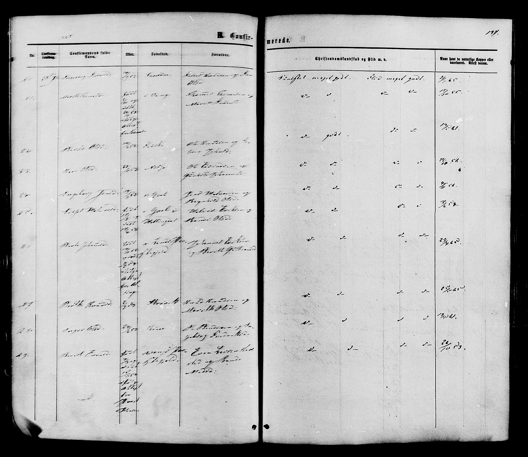 Vestre Slidre prestekontor, AV/SAH-PREST-136/H/Ha/Haa/L0003: Parish register (official) no. 3, 1865-1880, p. 137