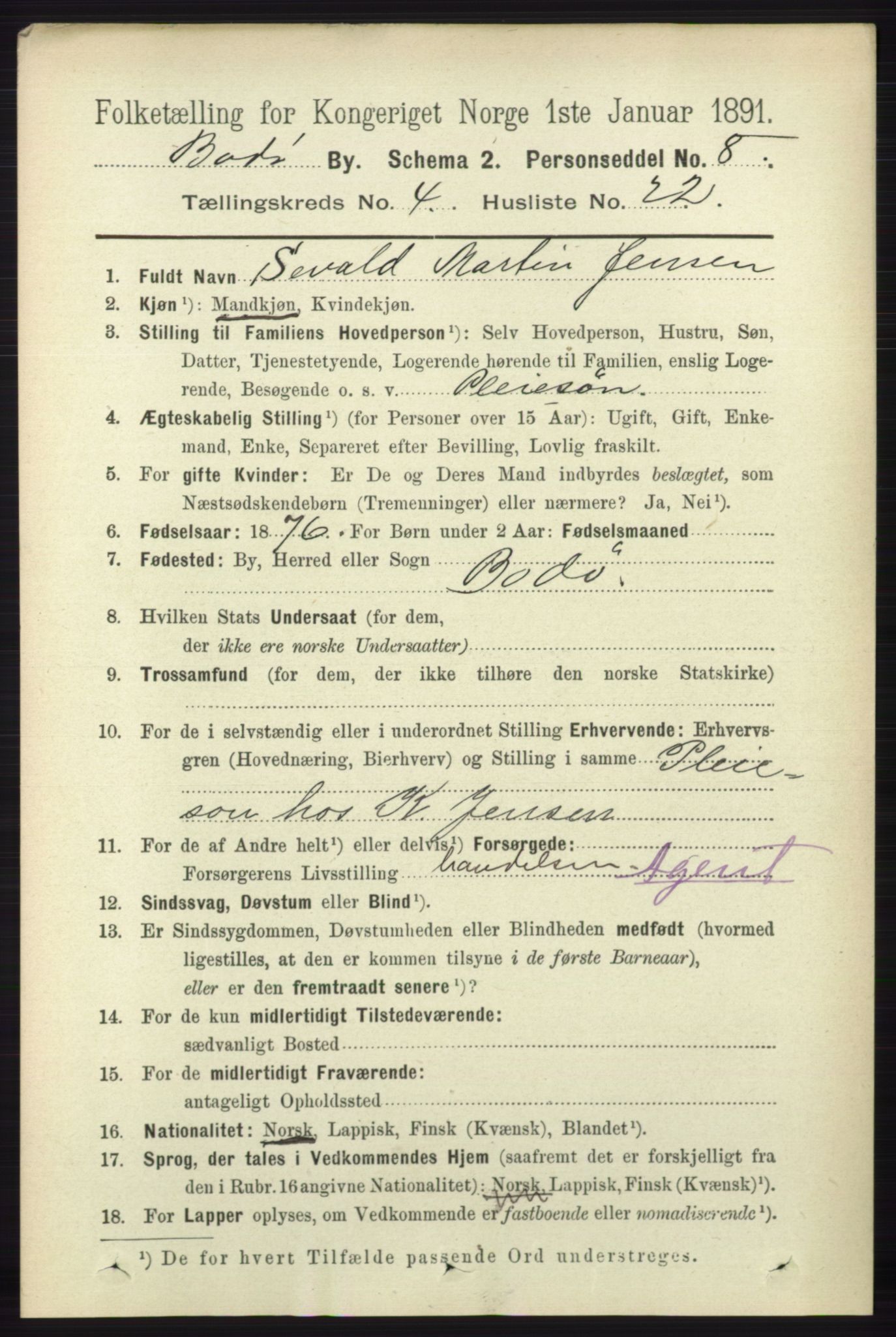 RA, 1891 census for 1804 Bodø, 1891, p. 3239