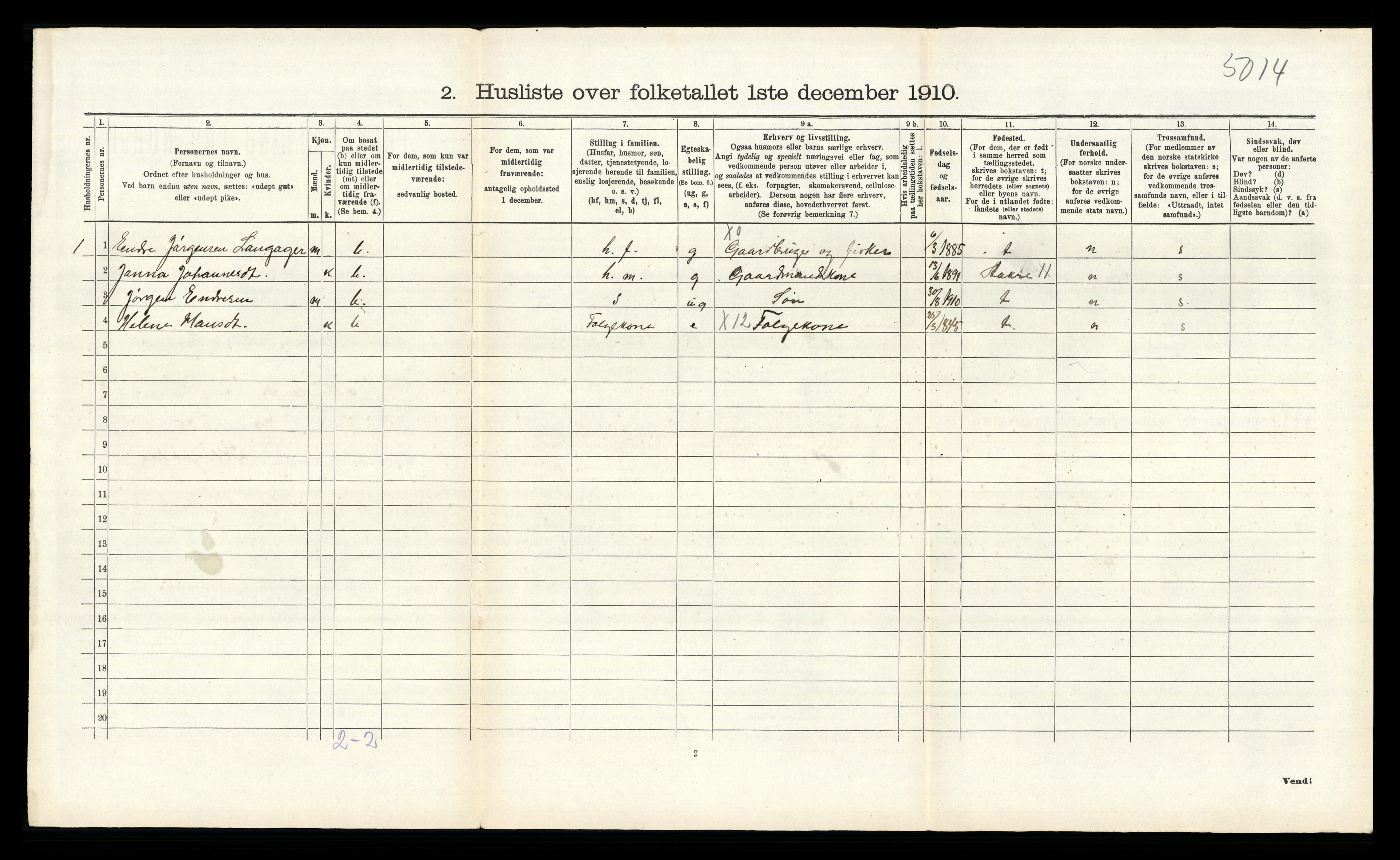 RA, 1910 census for Skudenes, 1910, p. 216