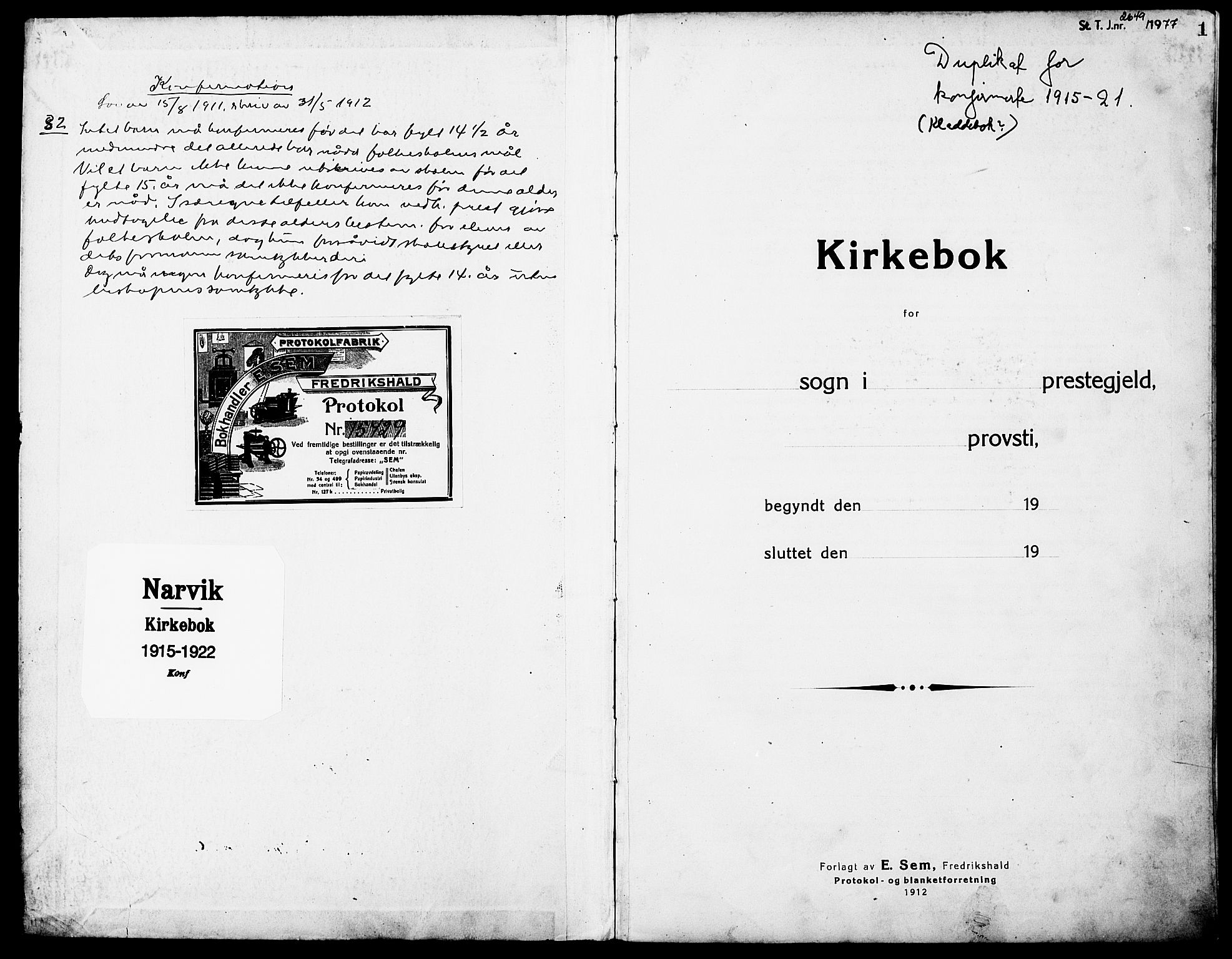 Ministerialprotokoller, klokkerbøker og fødselsregistre - Nordland, AV/SAT-A-1459/871/L0989: Parish register (official) no. 871A05, 1915-1922, p. 1