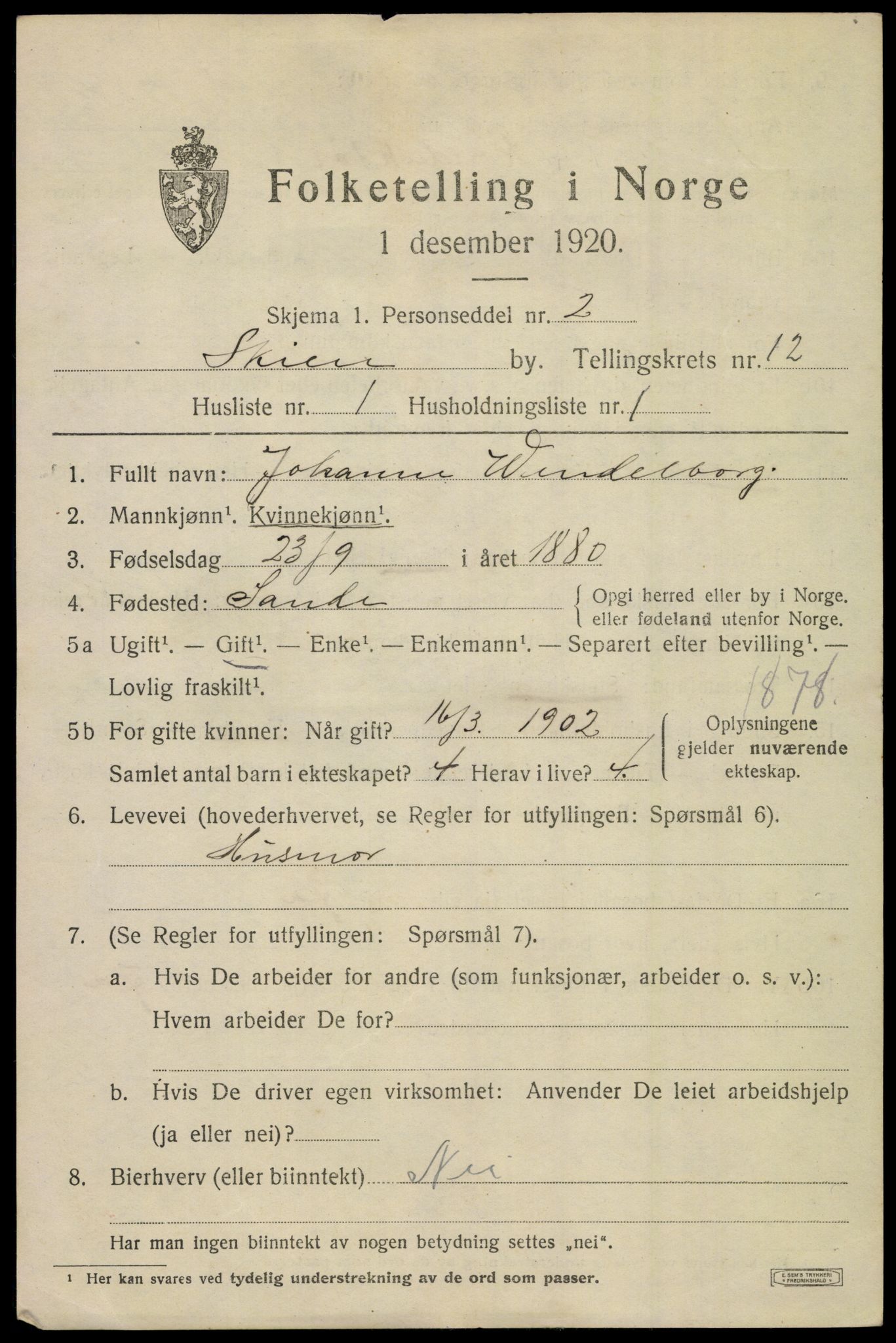 SAKO, 1920 census for Skien, 1920, p. 37302