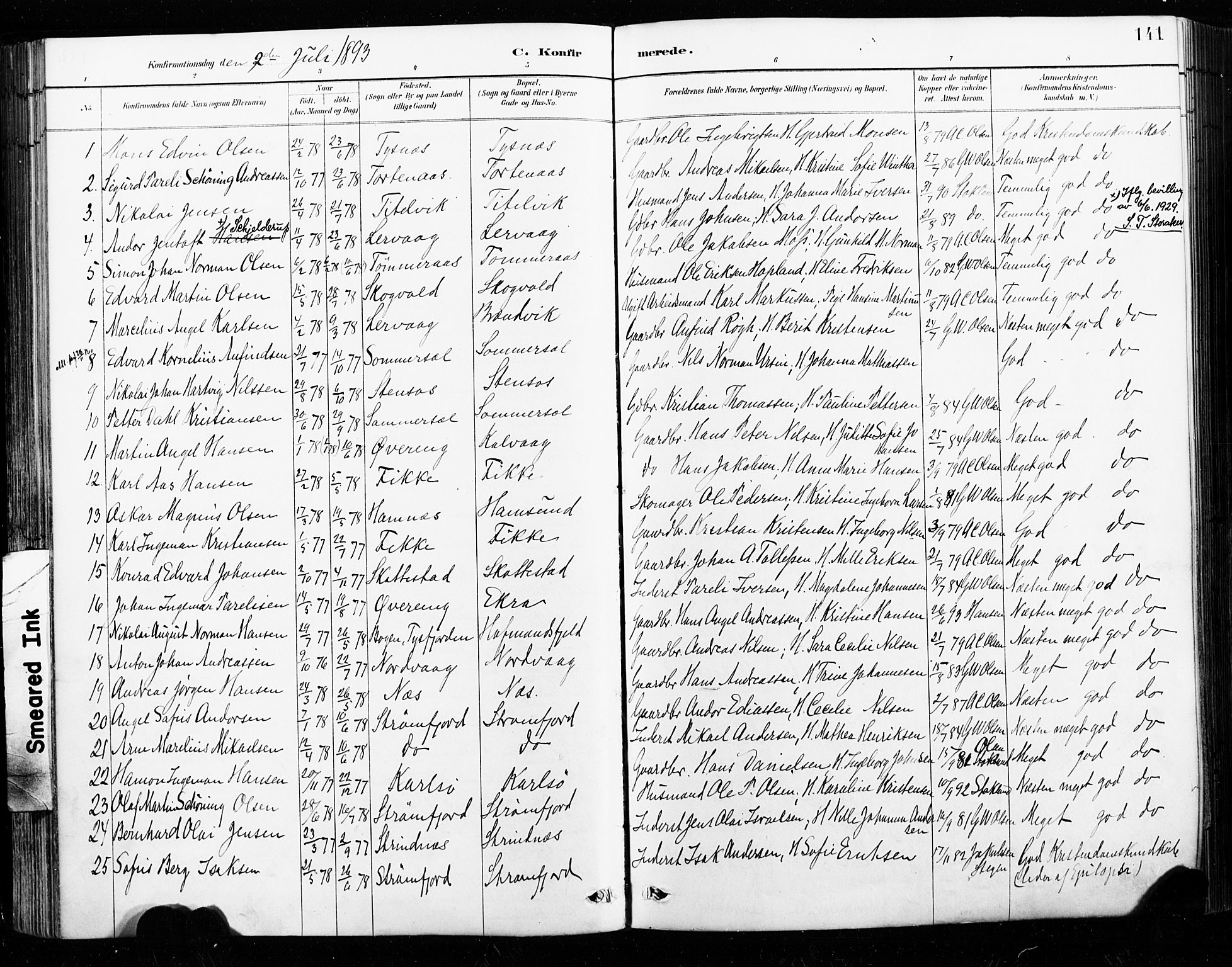 Ministerialprotokoller, klokkerbøker og fødselsregistre - Nordland, SAT/A-1459/859/L0847: Parish register (official) no. 859A07, 1890-1899, p. 141