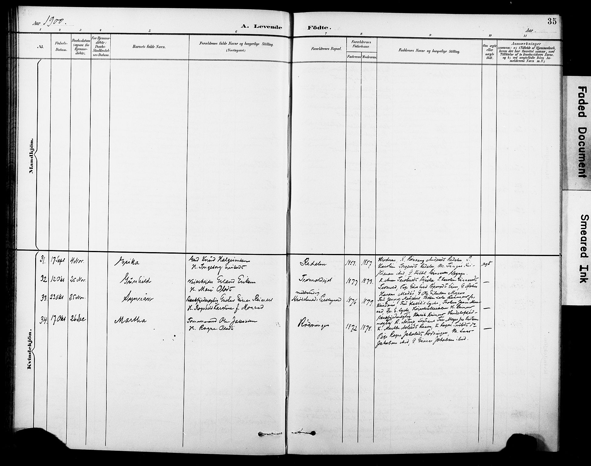 Krødsherad kirkebøker, SAKO/A-19/G/Ga/L0002: Parish register (copy) no. 2, 1894-1918, p. 35