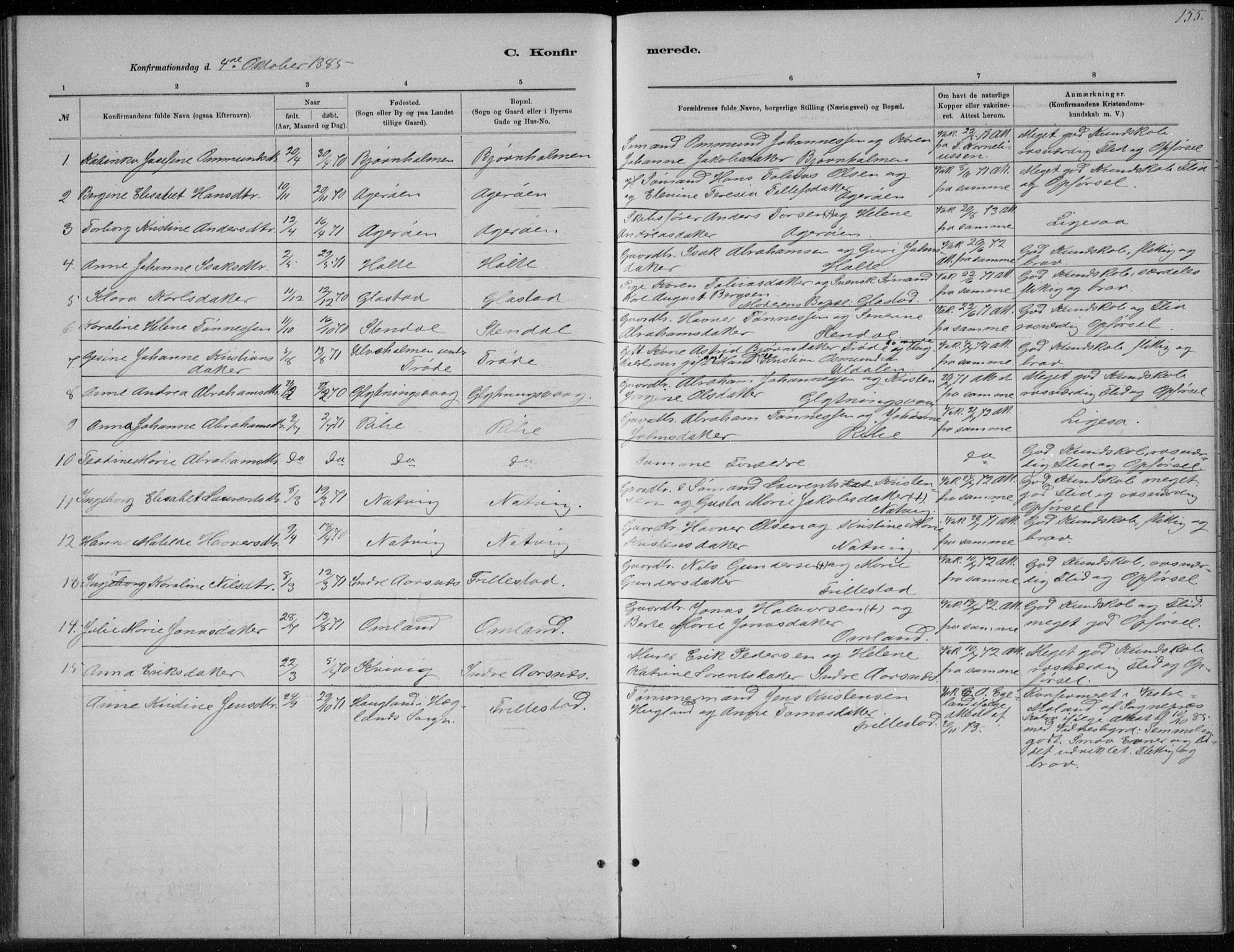 Høvåg sokneprestkontor, SAK/1111-0025/F/Fb/L0004: Parish register (copy) no. B 4, 1883-1898, p. 155
