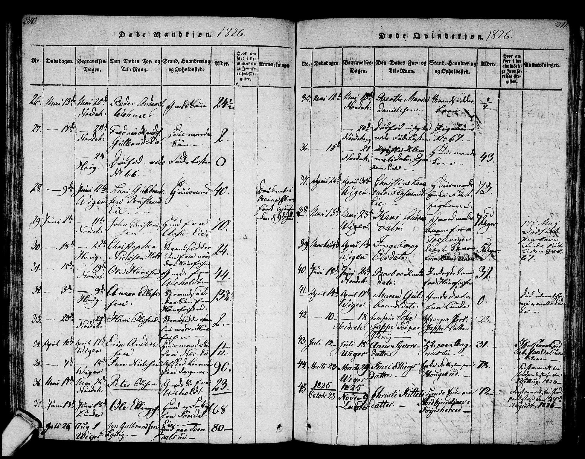 Norderhov kirkebøker, AV/SAKO-A-237/F/Fa/L0008: Parish register (official) no. 8, 1814-1833, p. 310-311