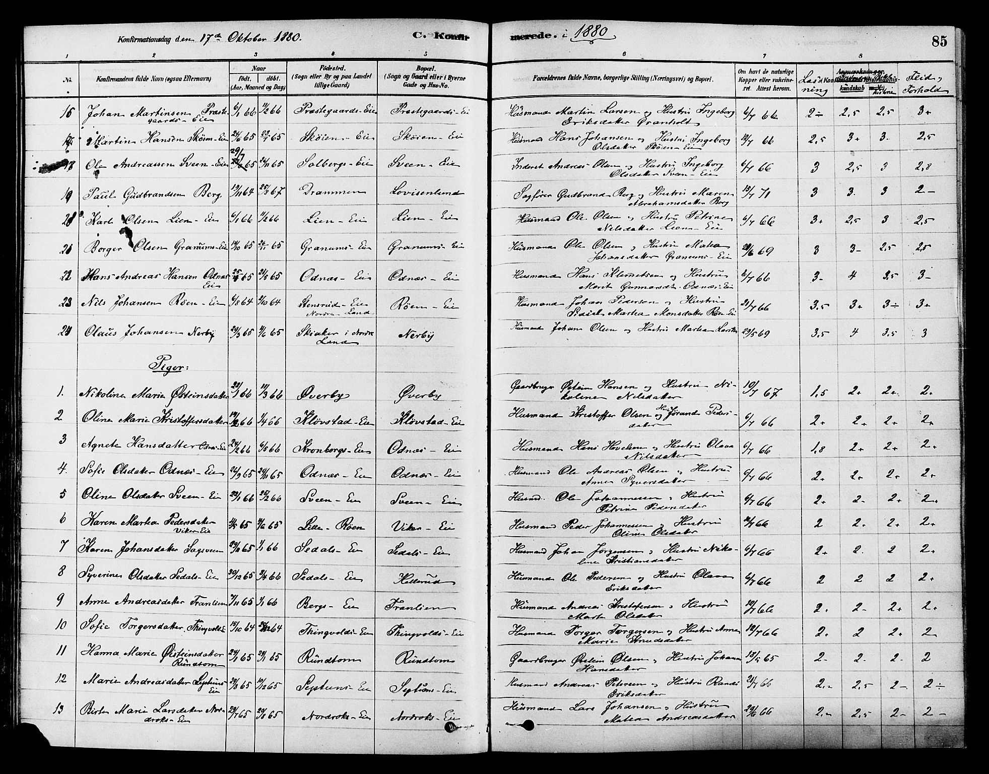 Søndre Land prestekontor, SAH/PREST-122/K/L0002: Parish register (official) no. 2, 1878-1894, p. 85