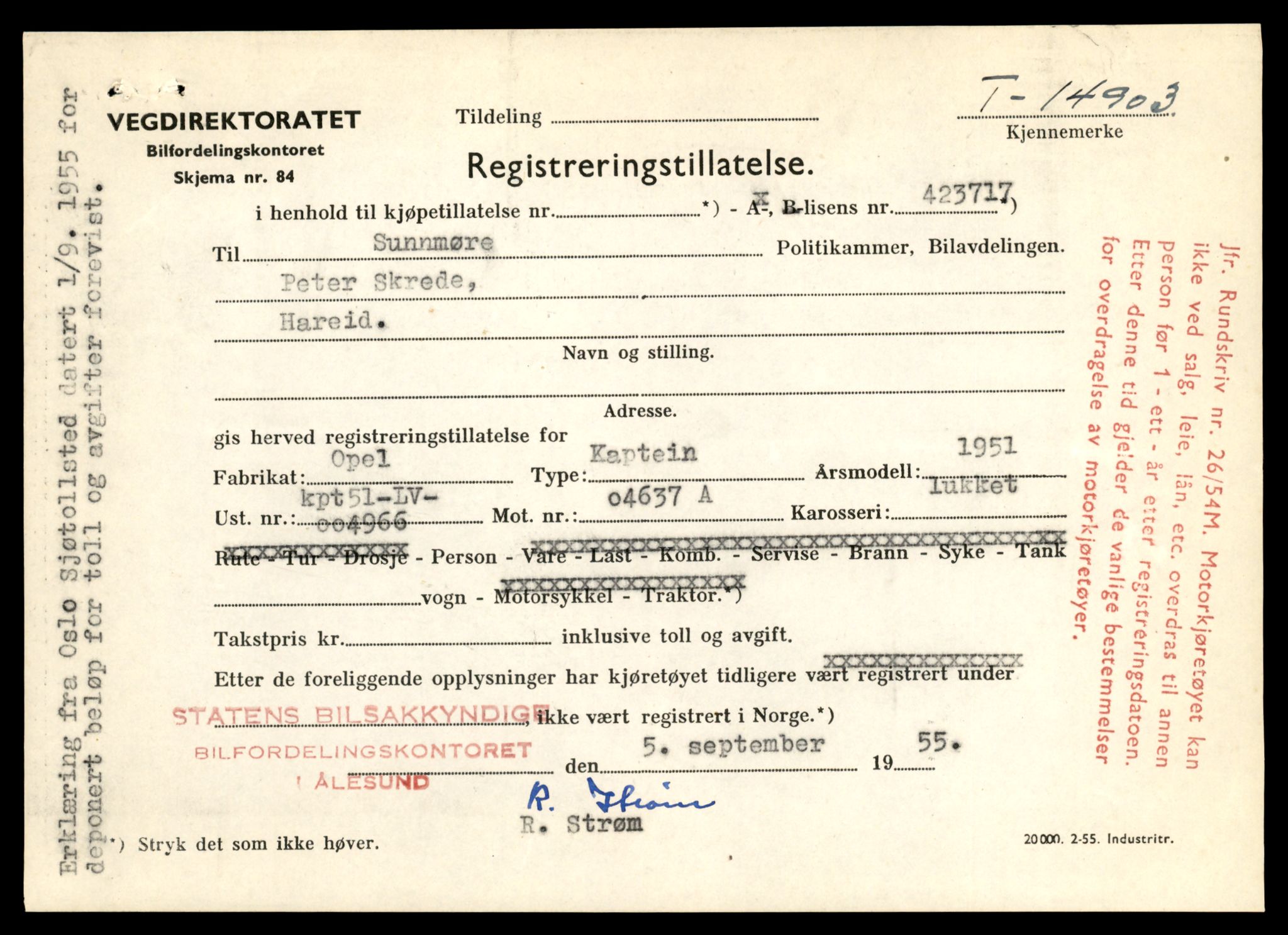 Møre og Romsdal vegkontor - Ålesund trafikkstasjon, AV/SAT-A-4099/F/Fe/L0049: Registreringskort for kjøretøy T 14864 - T 18613, 1927-1998, p. 913