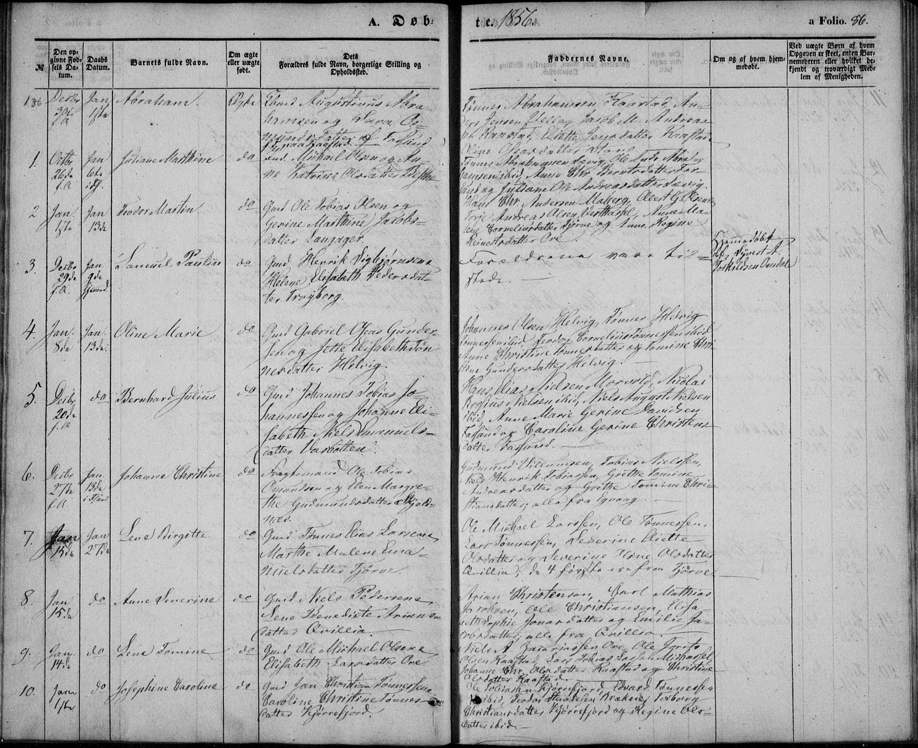 Lista sokneprestkontor, AV/SAK-1111-0027/F/Fb/L0002: Parish register (copy) no. B 2, 1847-1862, p. 86