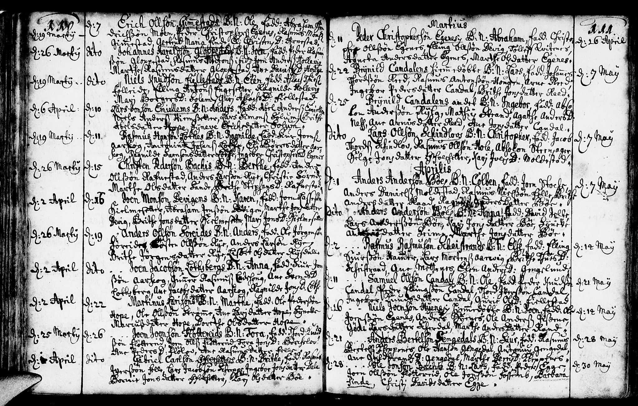 Gloppen sokneprestembete, AV/SAB-A-80101/H/Haa/Haaa/L0002: Parish register (official) no. A 2, 1712-1735, p. 110-111