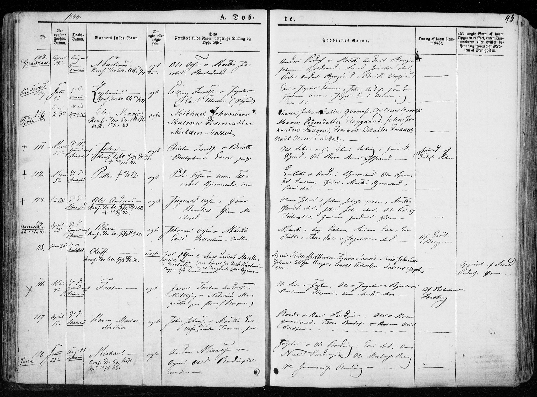 Ministerialprotokoller, klokkerbøker og fødselsregistre - Nord-Trøndelag, AV/SAT-A-1458/723/L0239: Parish register (official) no. 723A08, 1841-1851, p. 45