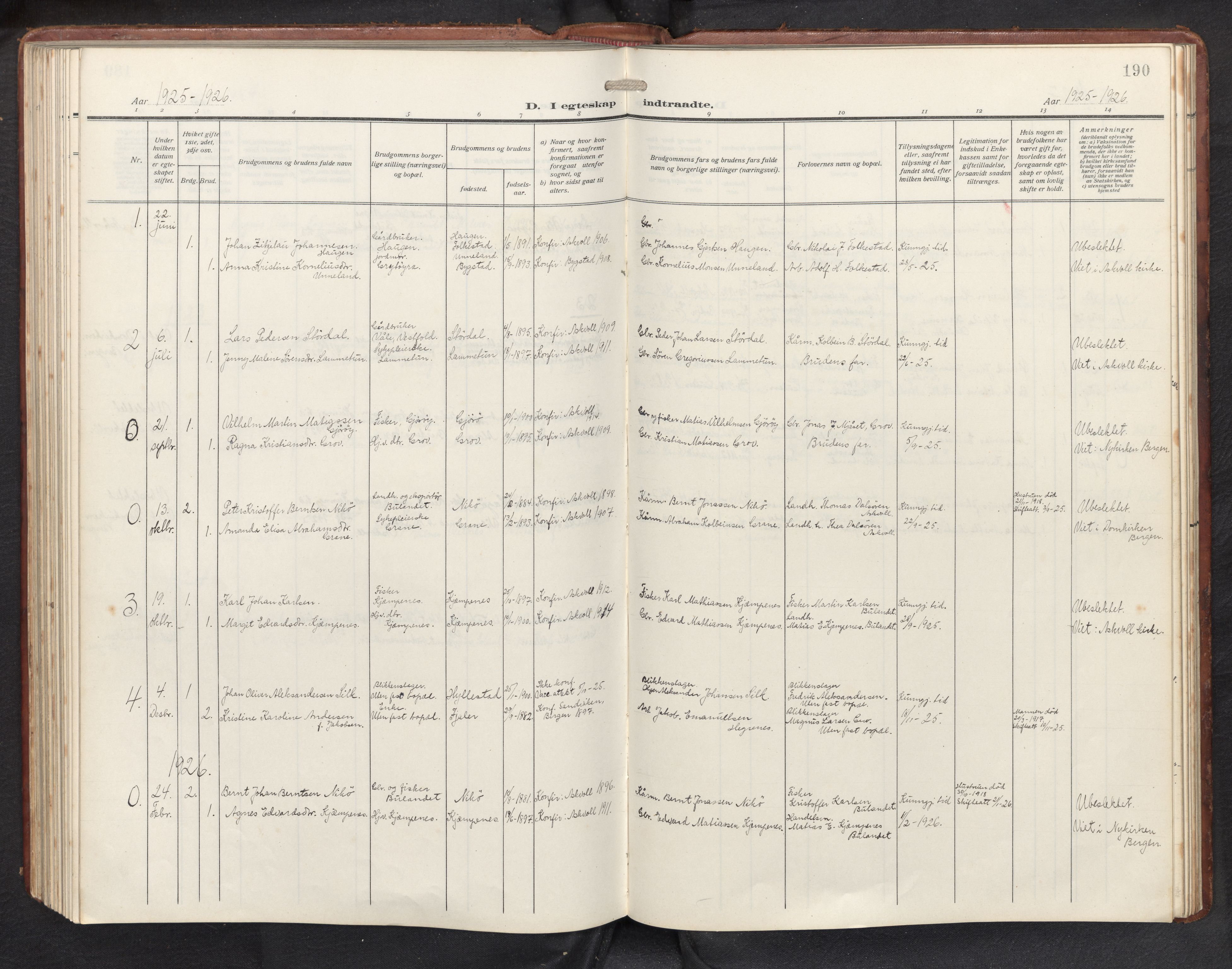 Askvoll sokneprestembete, SAB/A-79501/H/Hab/Habb/L0002: Parish register (copy) no. B 2, 1910-1947, p. 189b-190a