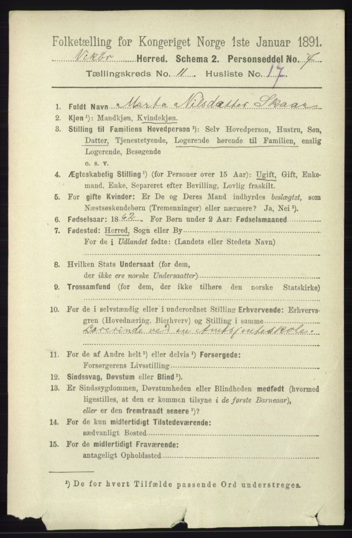 RA, 1891 census for 1238 Vikør, 1891, p. 3256